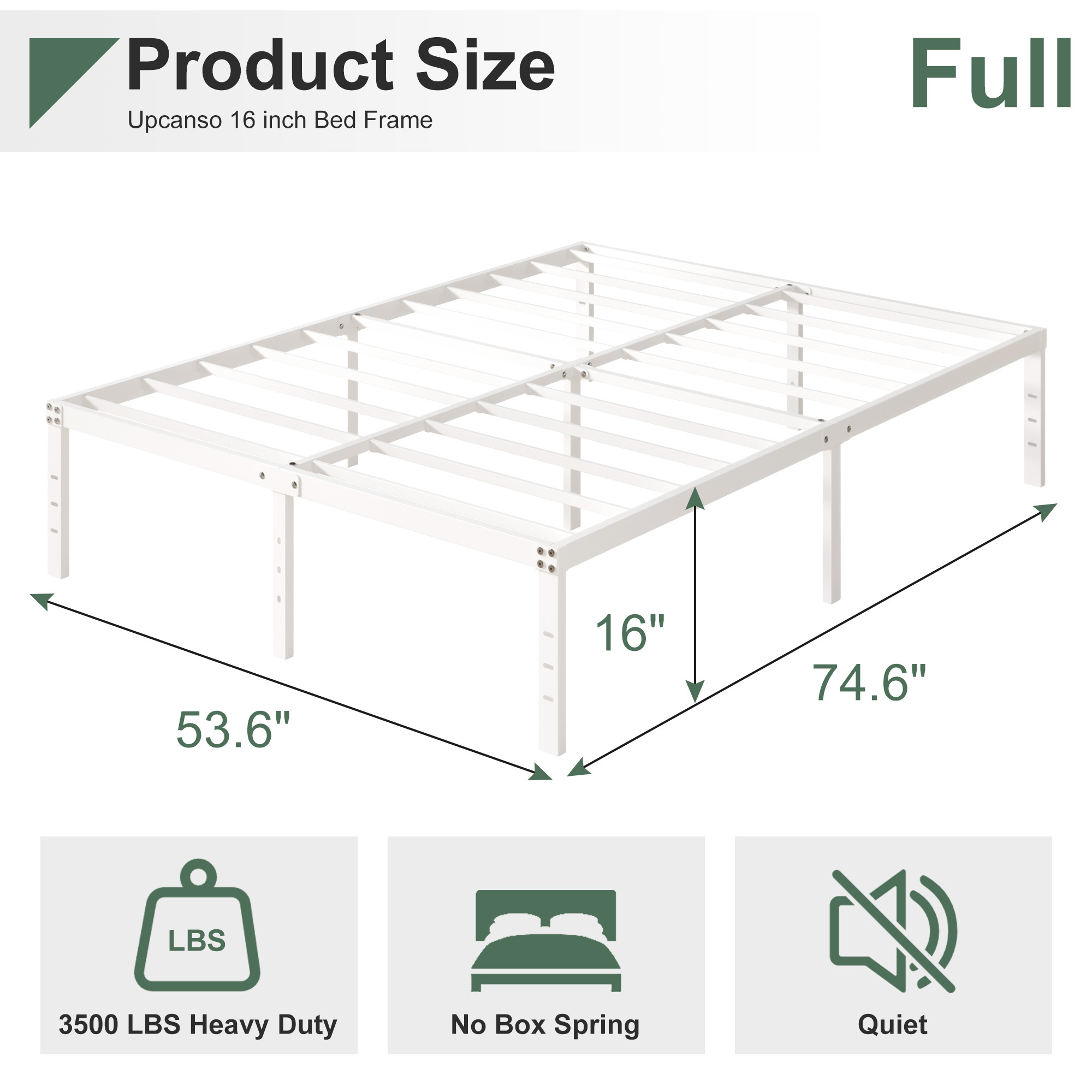 Maenize 16 inch Queen Bed Frame Heavy Duty Metal Platform No Box Spring Needed, Maximum Storage, Easy Assembly, Noise Free, White