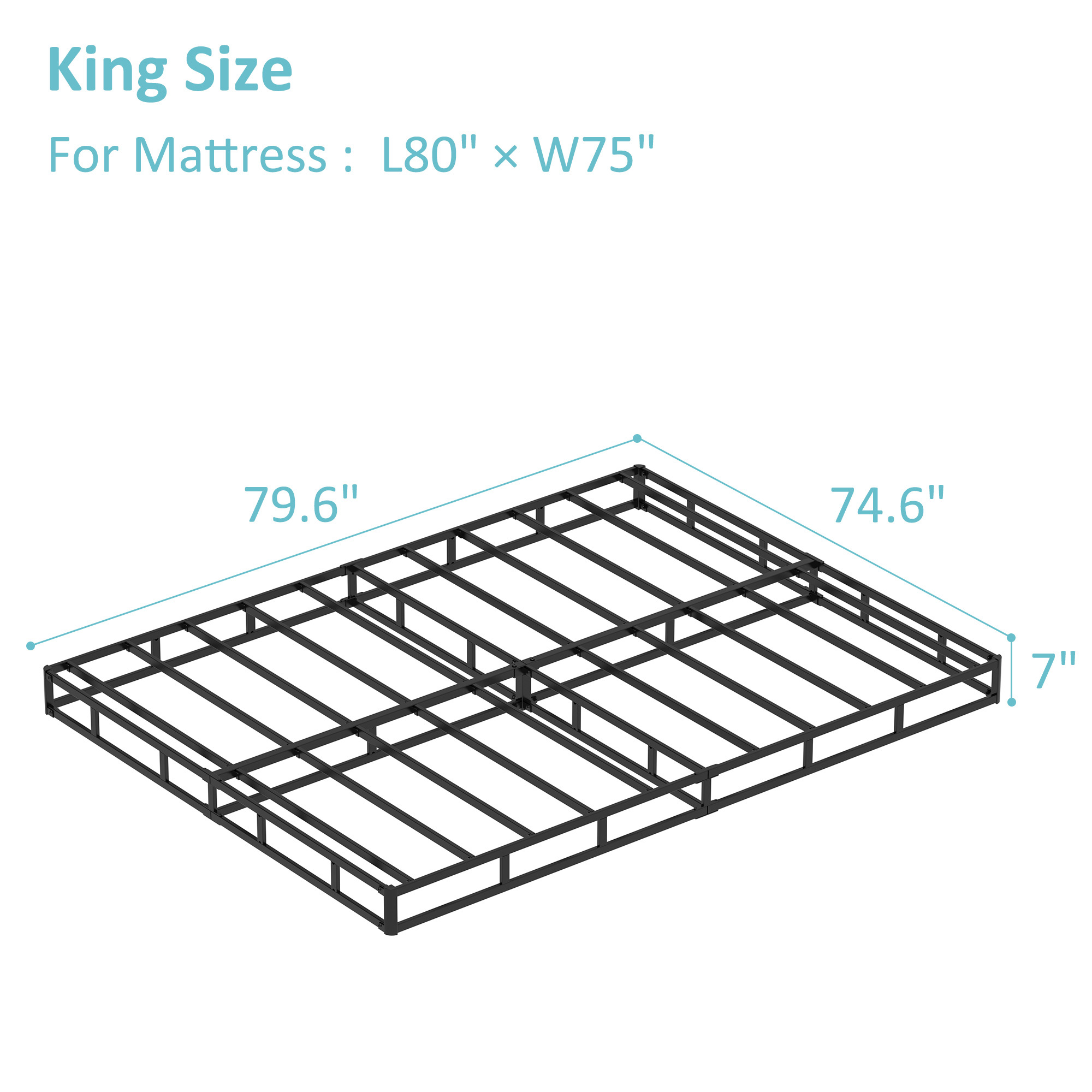 Maenizi 7 inch Box Spring Heavy Duty Metal Mattress Foundation Bed Base with Fabric Cover, Easy Assembly
