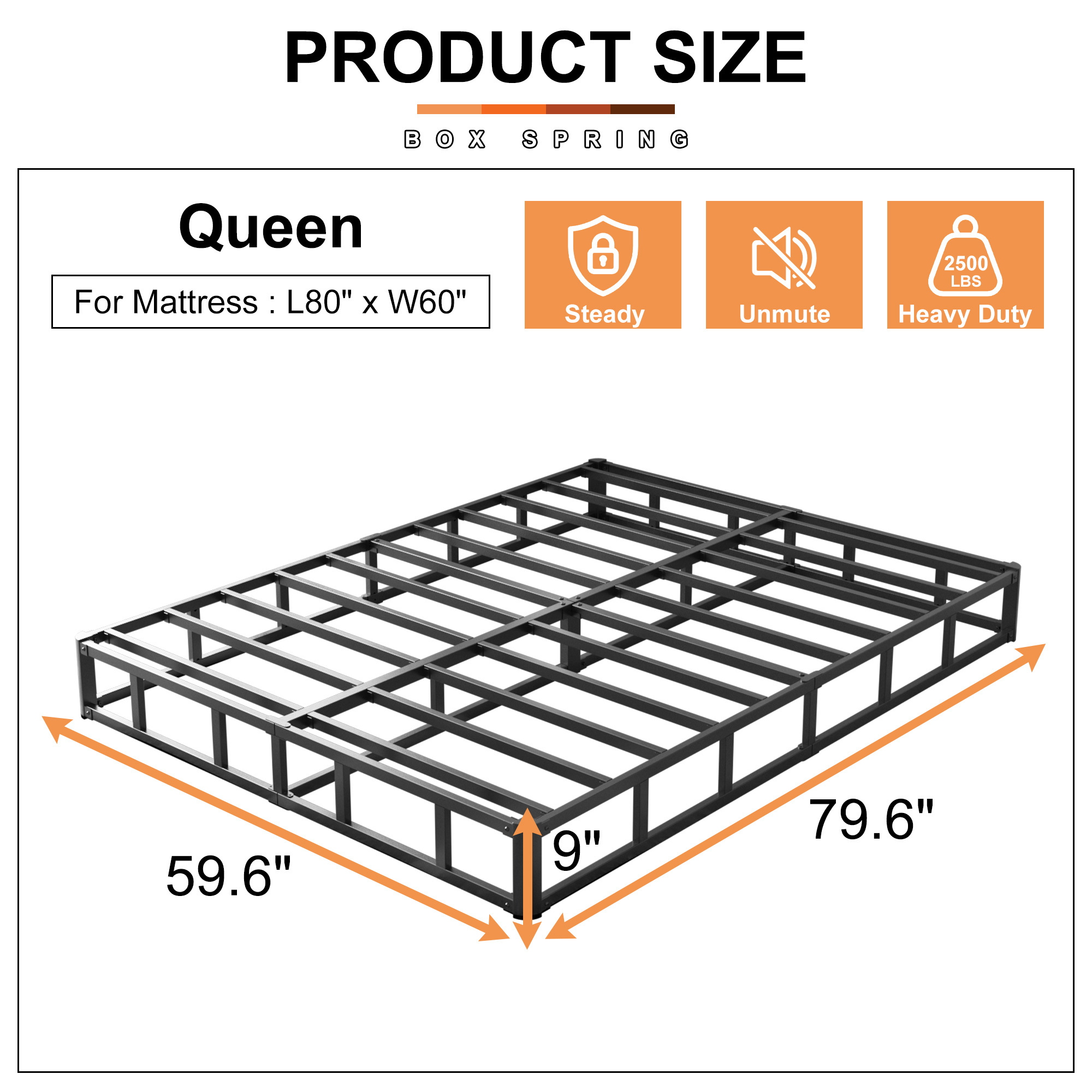 Maenizi 9 inch Box Spring Heavy Duty Metal Mattress Foundation Bed Base with Fabric Cover, Easy Assembly
