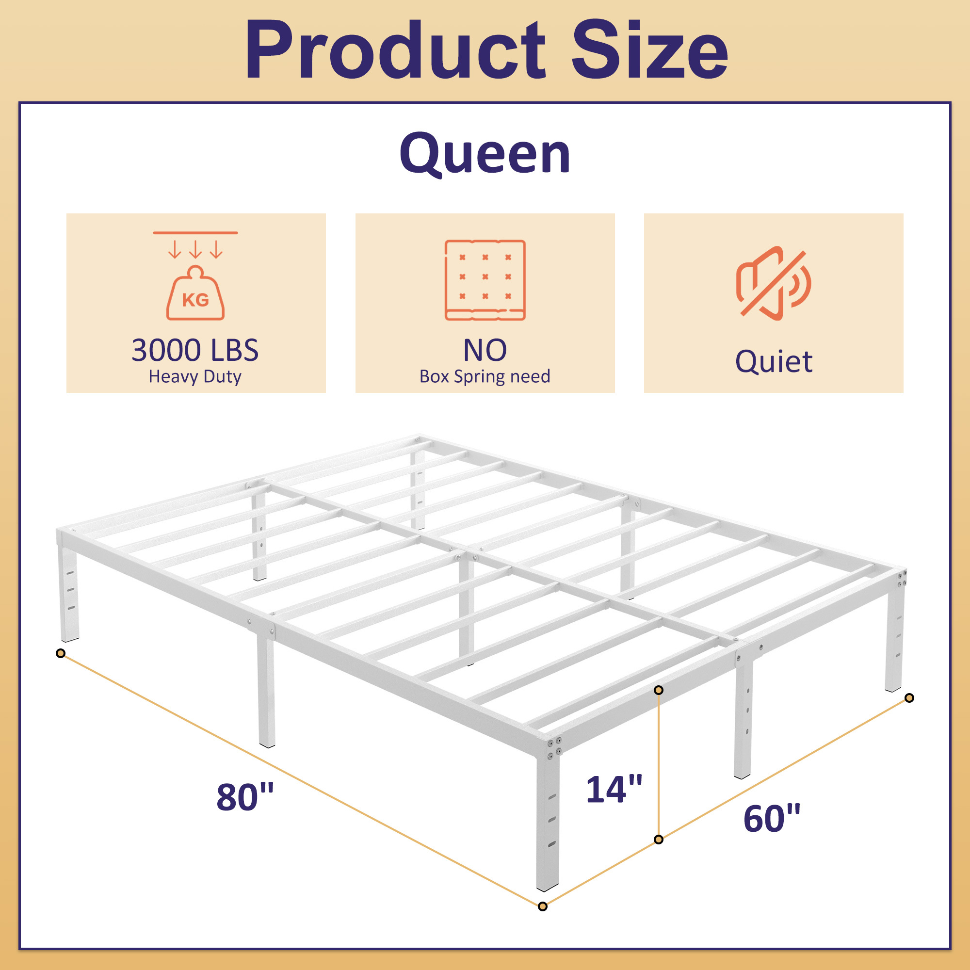 Maenize 12 inch Bed Frame Heavy Duty Metal Platform No Box Spring Needed, Maximum Storage, Easy Assembly, Noise Free, White