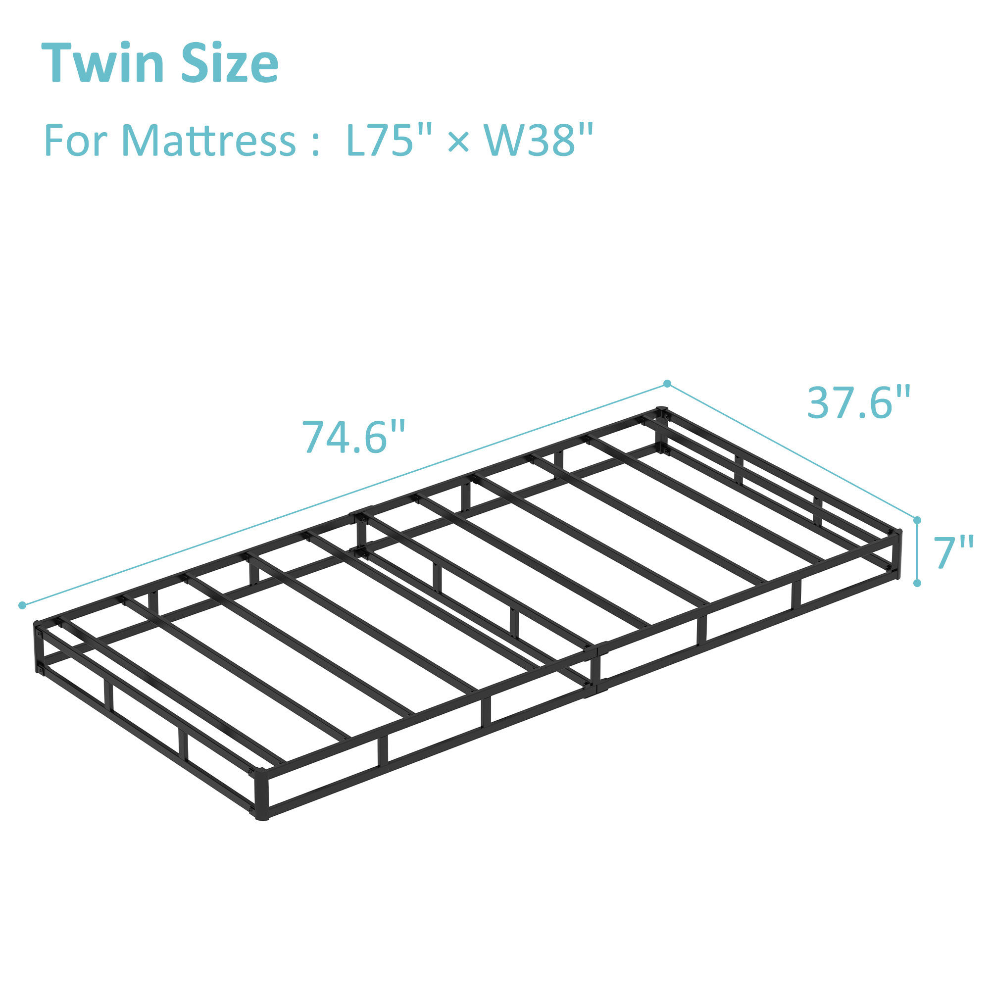 Maenizi 7 inch Box Spring Heavy Duty Metal Mattress Foundation Bed Base with Fabric Cover, Easy Assembly