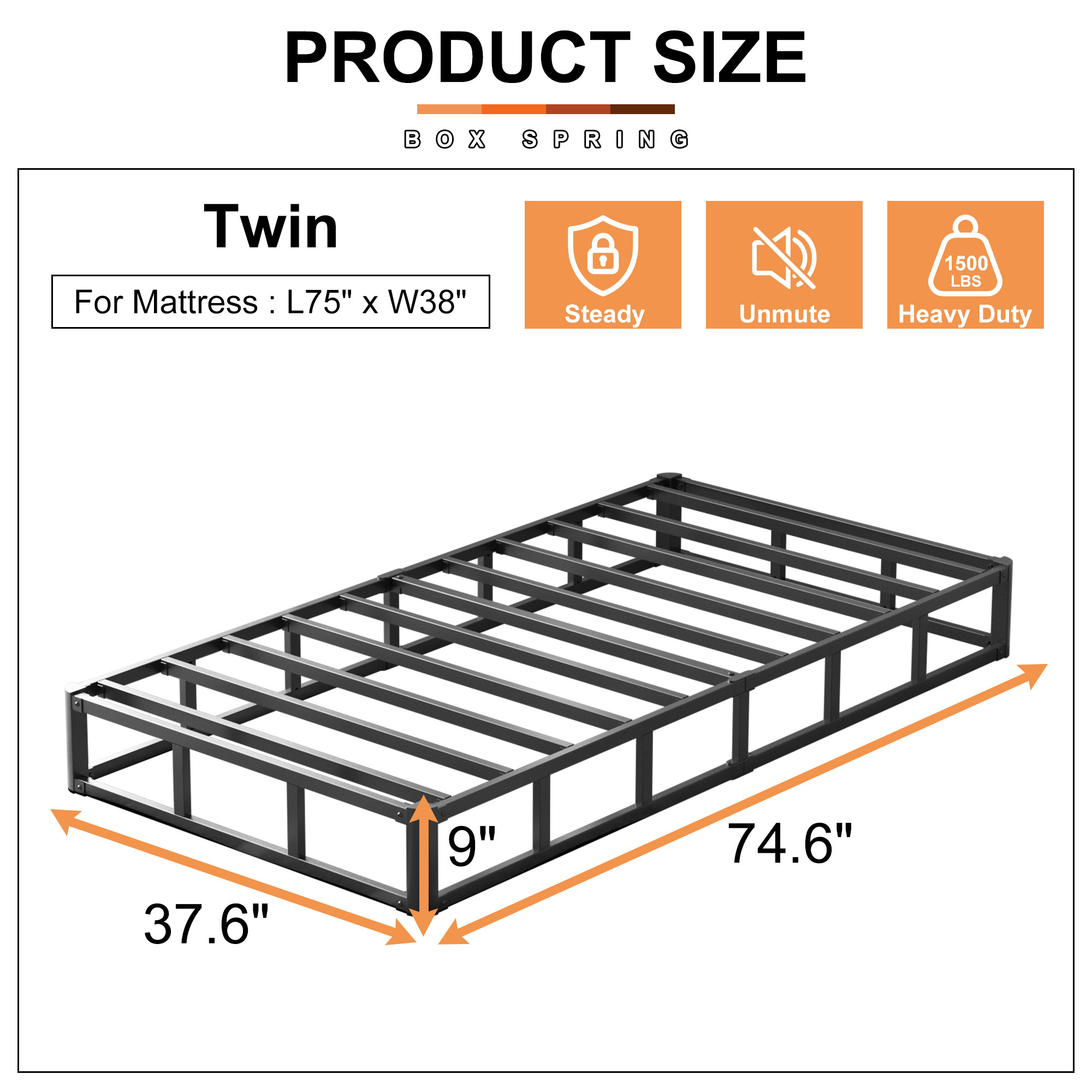 Maenizi 9 inch Box Spring Heavy Duty Metal Mattress Foundation Bed Base with Fabric Cover, Easy Assembly
