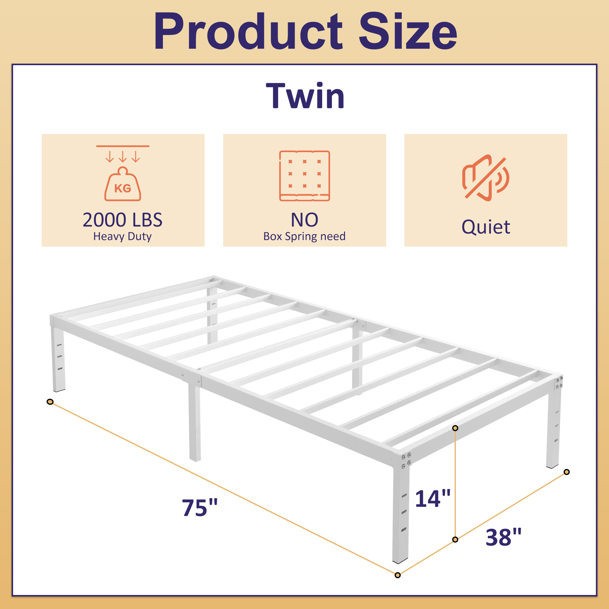 Maenize 12 inch Queen Bed Frame Heavy Duty Metal Platform No Box Spring Needed, Maximum Storage, Easy Assembly, Noise Free, White