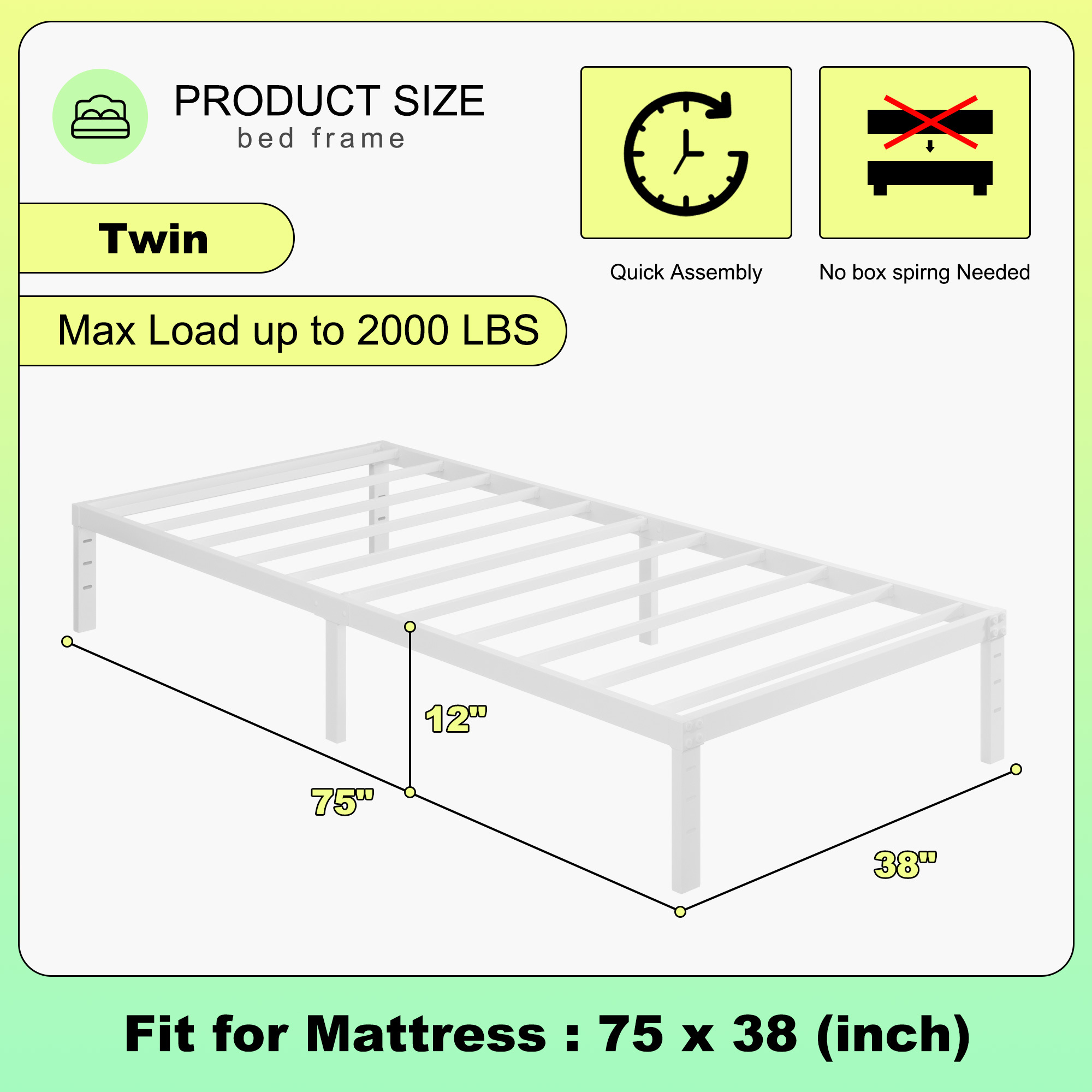 Maenize 12 inch Queen Bed Frame Heavy Duty Metal Platform No Box Spring Needed, Maximum Storage, Easy Assembly, Noise Free, White