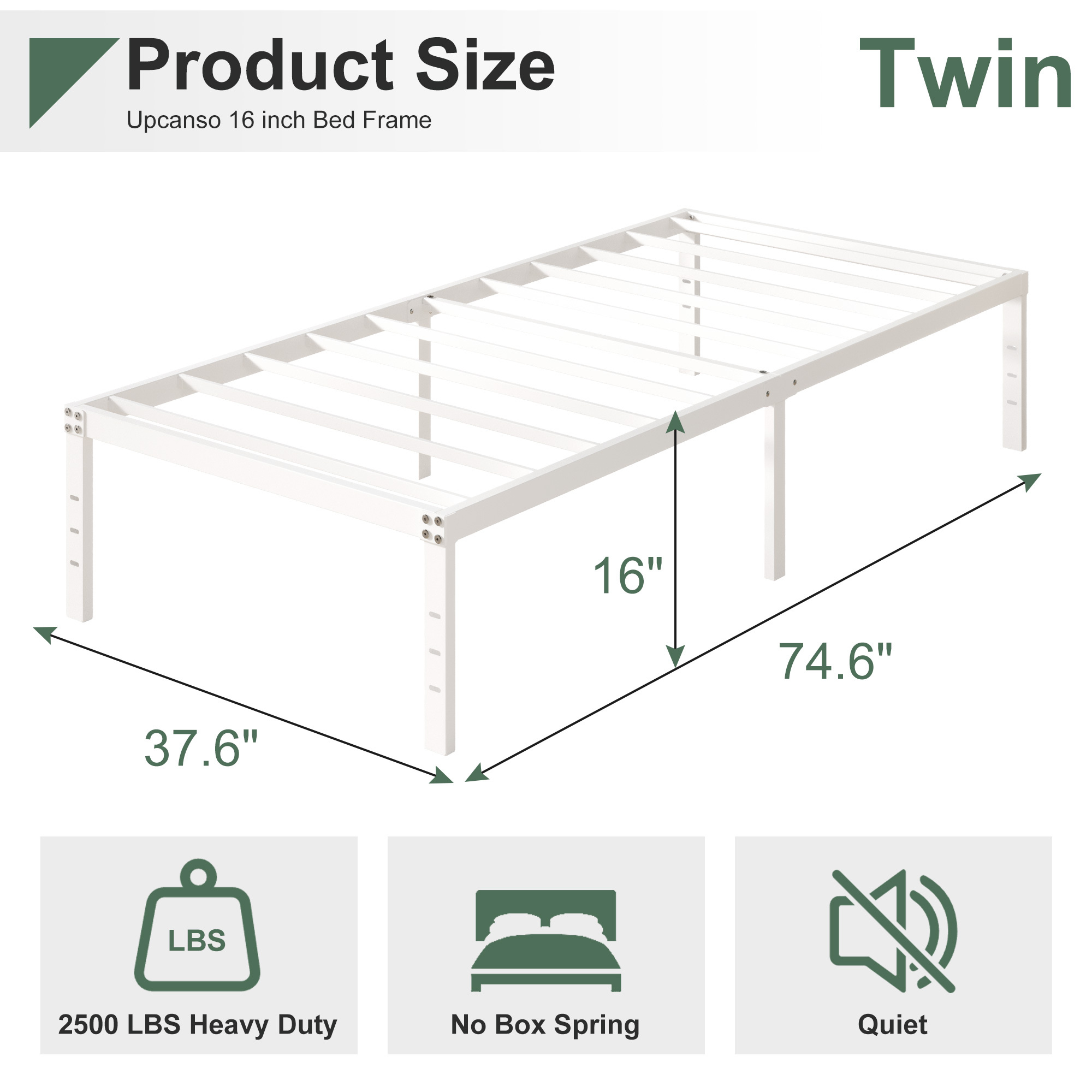 Maenize 16 inch Queen Bed Frame Heavy Duty Metal Platform No Box Spring Needed, Maximum Storage, Easy Assembly, Noise Free, White