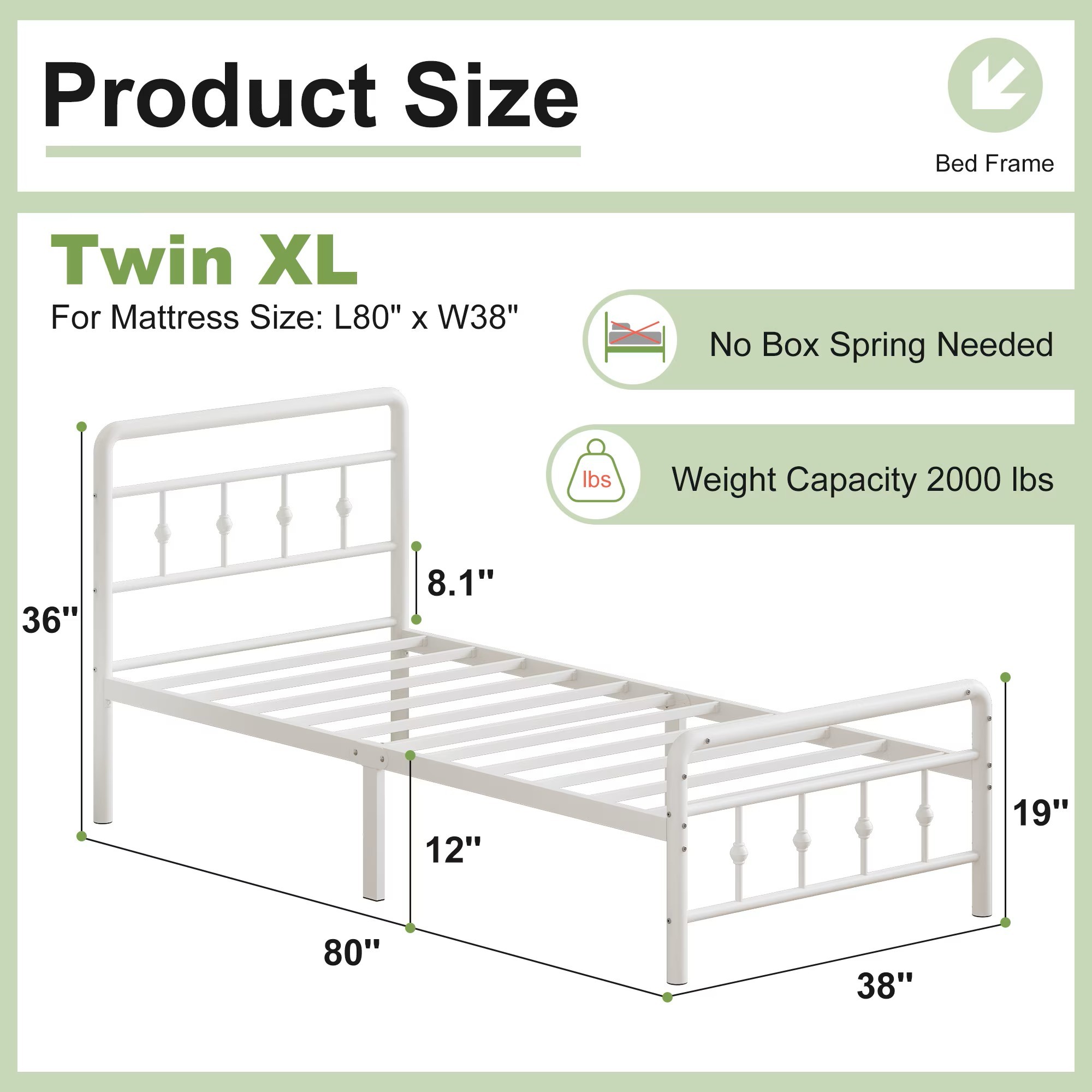 Maenizi 14 inch Bed Frames with Headboard and Footboard, Heavy Duty Metal Platform Bed Frame No Box Spring Needed, Easy Assembly, Under Bed Storage, Noise Free, White