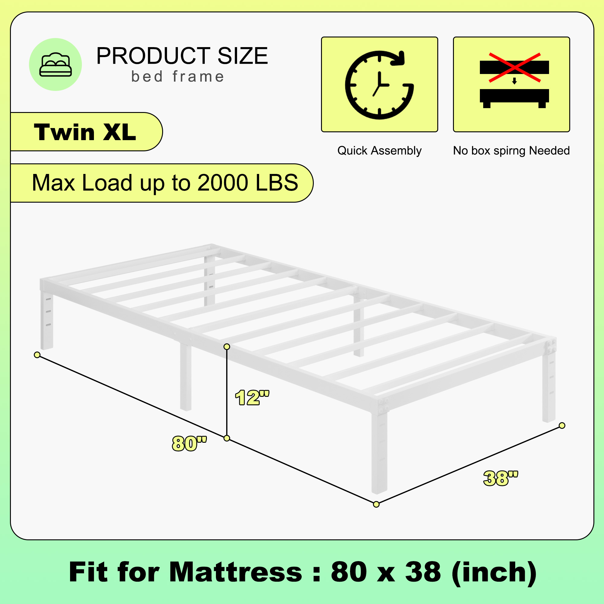 Maenize 12 inch Queen Bed Frame Heavy Duty Metal Platform No Box Spring Needed, Maximum Storage, Easy Assembly, Noise Free, White