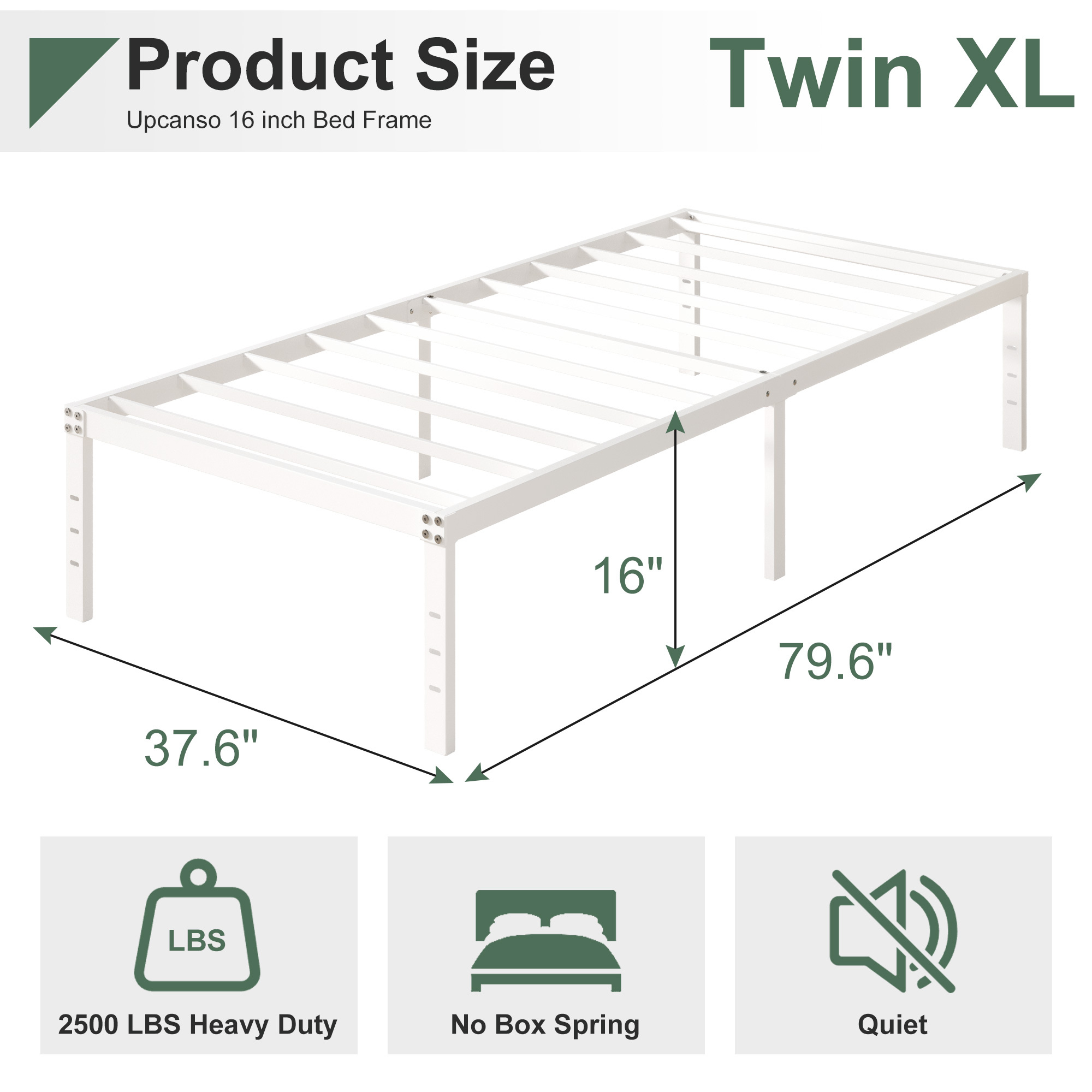 Maenize 16 inch Queen Bed Frame Heavy Duty Metal Platform No Box Spring Needed, Maximum Storage, Easy Assembly, Noise Free, White
