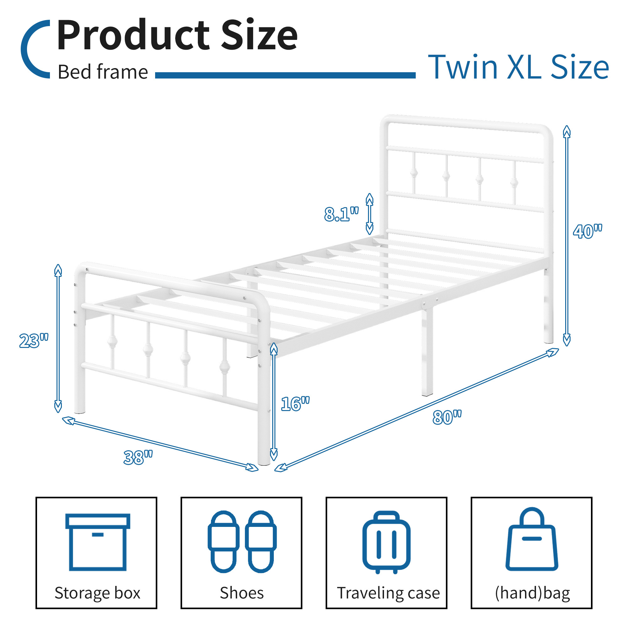 Maenizi 12 inch Bed Frames with Headboard and Footboard, Heavy Duty Metal Platform Bed Frame No Box Spring Needed, Easy Assembly, Under Bed Storage, Noise Free, White