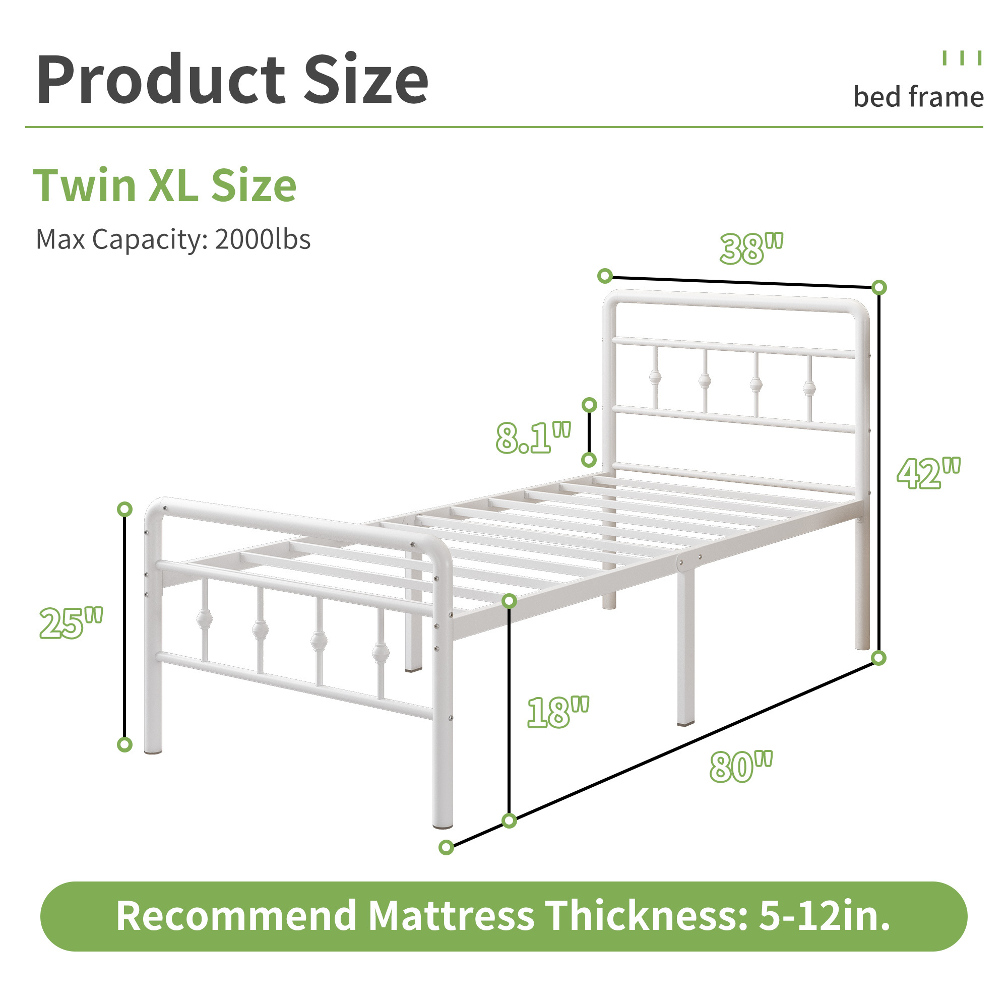 Maenizi 12 inch Bed Frames with Headboard and Footboard, Heavy Duty Metal Platform Bed Frame No Box Spring Needed, Easy Assembly, Under Bed Storage, Noise Free, White