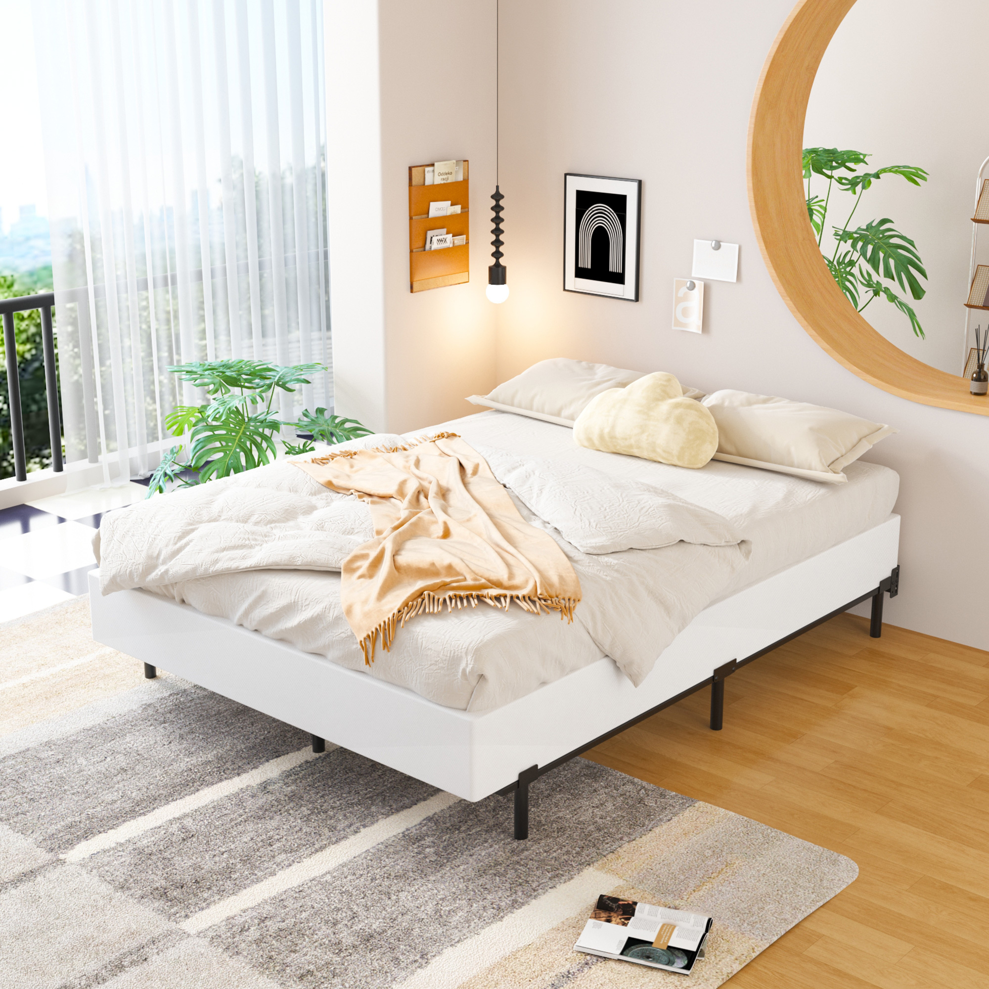 Maenizi 7 inch Box Spring Heavy Duty Metal Mattress Foundation Bed Base with Fabric Cover, Easy Assembly