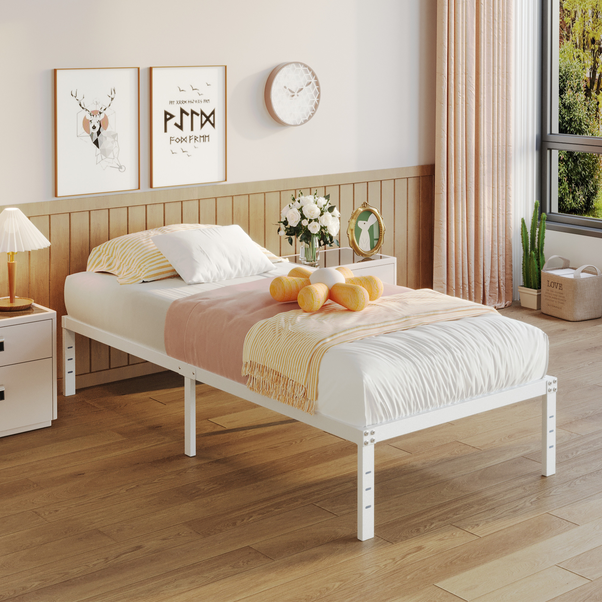 Maenize 12 inch Queen Bed Frame Heavy Duty Metal Platform No Box Spring Needed, Maximum Storage, Easy Assembly, Noise Free, White