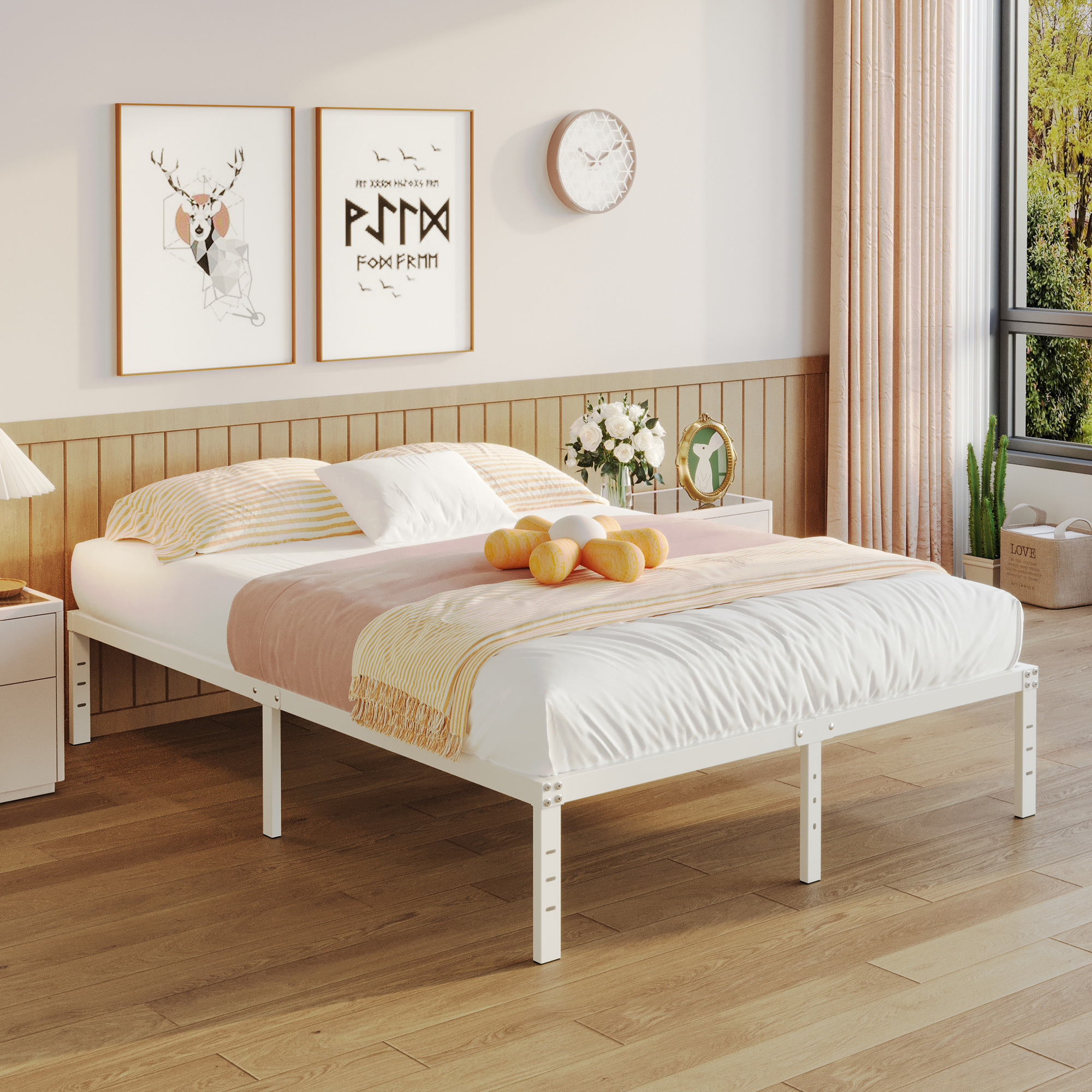 Maenize 12 inch Bed Frame Heavy Duty Metal Platform No Box Spring Needed, Maximum Storage, Easy Assembly, Noise Free, White