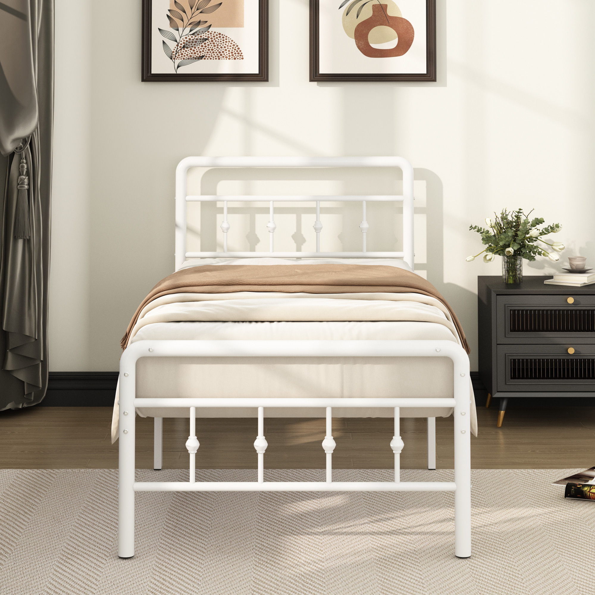 Maenizi 14 inch Bed Frames with Headboard and Footboard, Heavy Duty Metal Platform Bed Frame No Box Spring Needed, Easy Assembly, Under Bed Storage, Noise Free, White