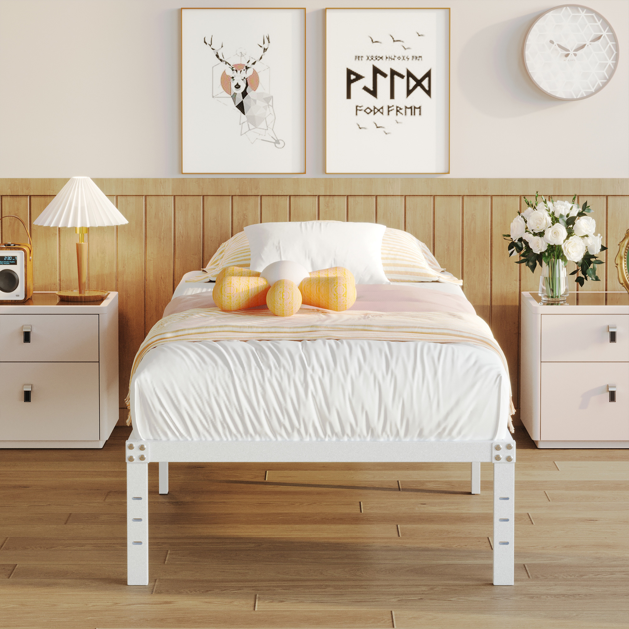 Maenize 12 inch Queen Bed Frame Heavy Duty Metal Platform No Box Spring Needed, Maximum Storage, Easy Assembly, Noise Free, White