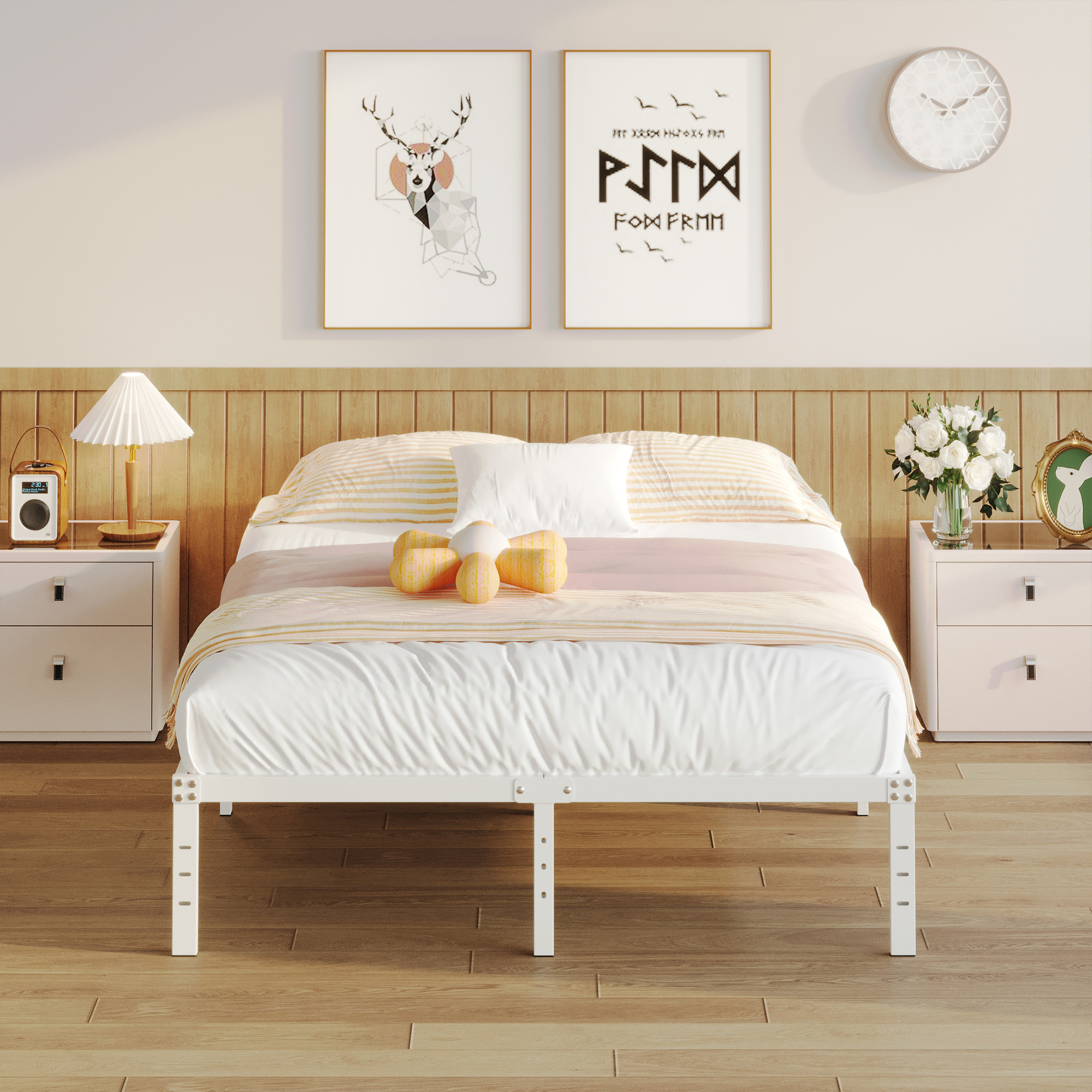 Maenize 12 inch Bed Frame Heavy Duty Metal Platform No Box Spring Needed, Maximum Storage, Easy Assembly, Noise Free, White