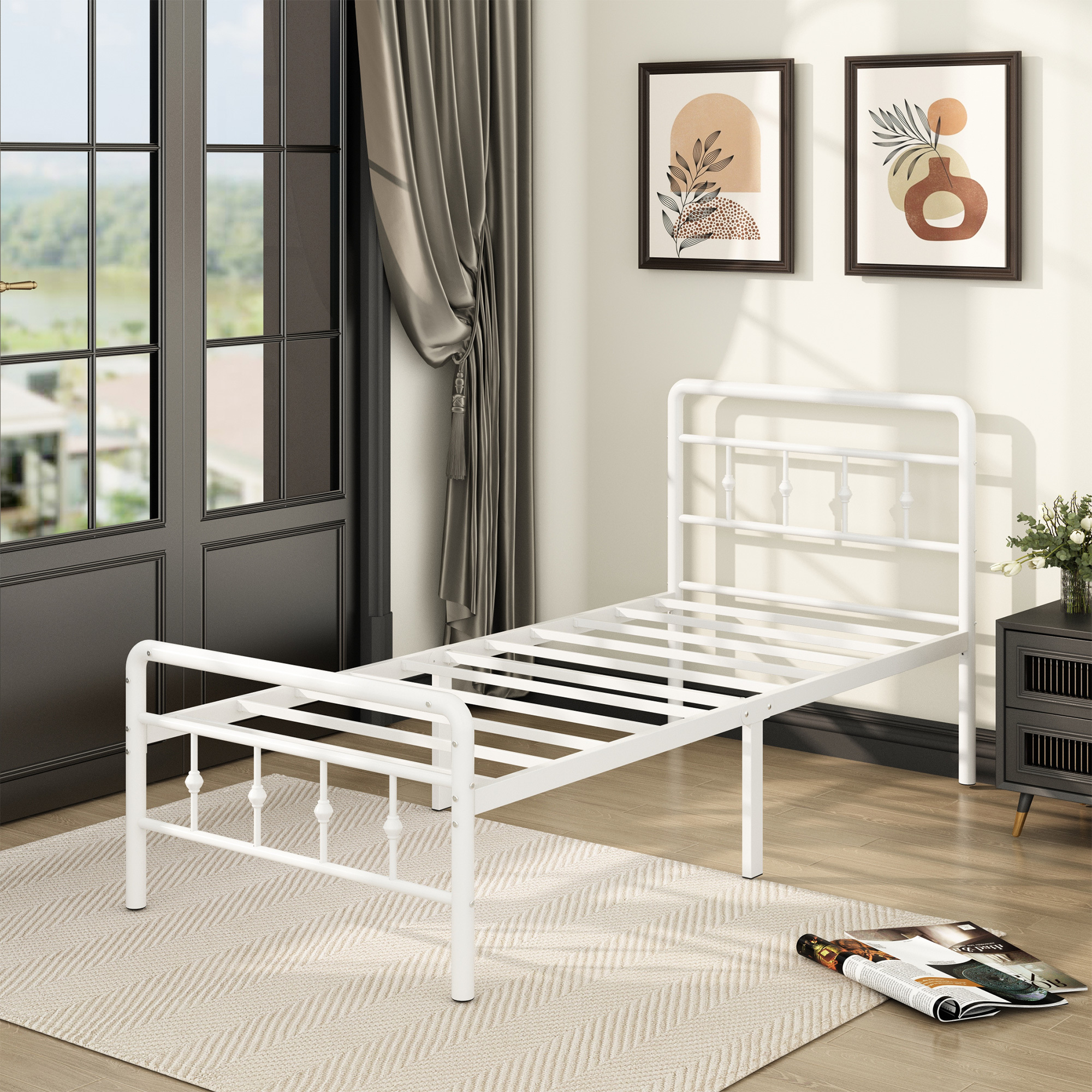 Maenizi 14 inch Bed Frames with Headboard and Footboard, Heavy Duty Metal Platform Bed Frame No Box Spring Needed, Easy Assembly, Under Bed Storage, Noise Free, White