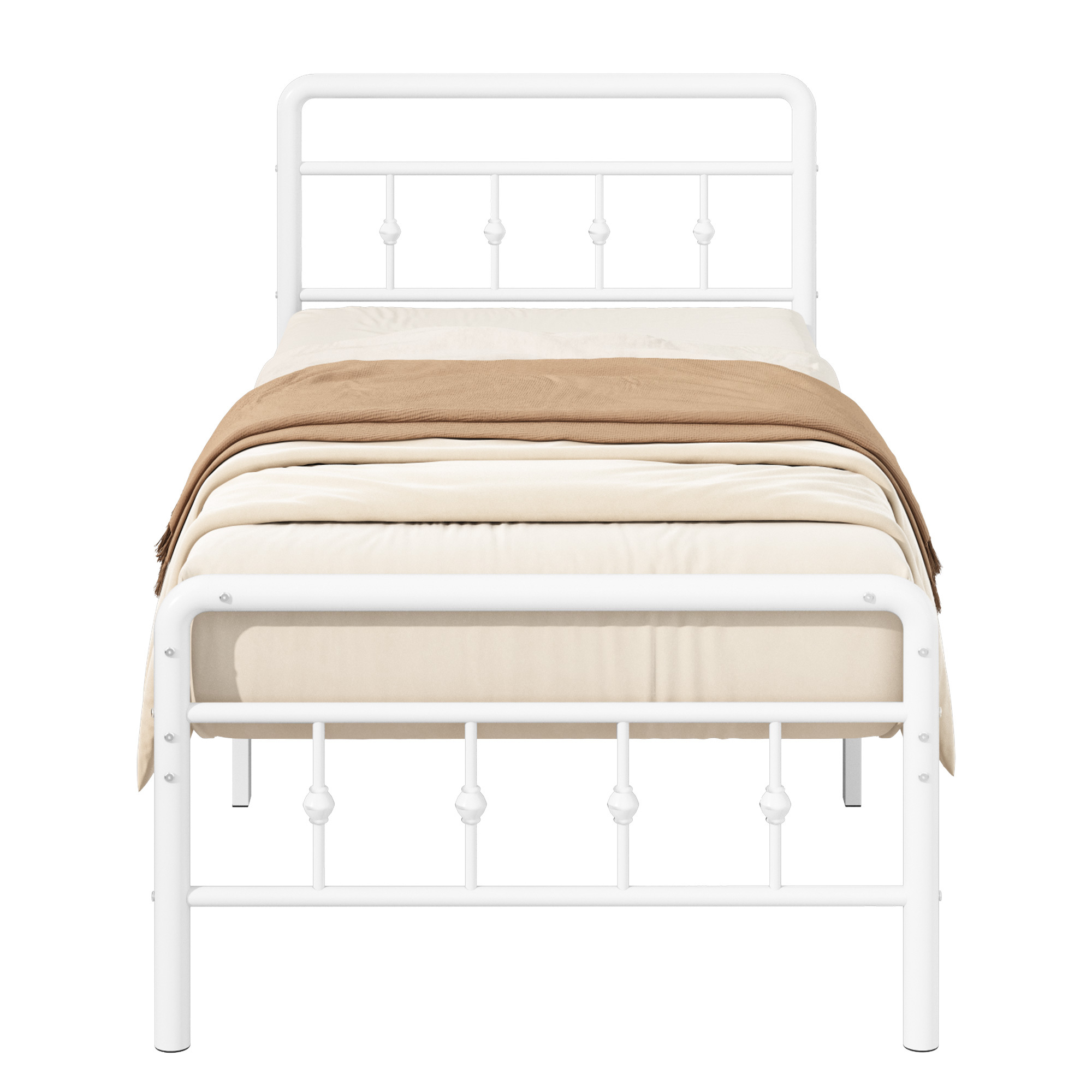 Maenizi 18 inch Bed Frames with Headboard and Footboard, Heavy Duty Metal Platform Bed Frame No Box Spring Needed, Easy Assembly, Under Bed Storage, Noise Free, White
