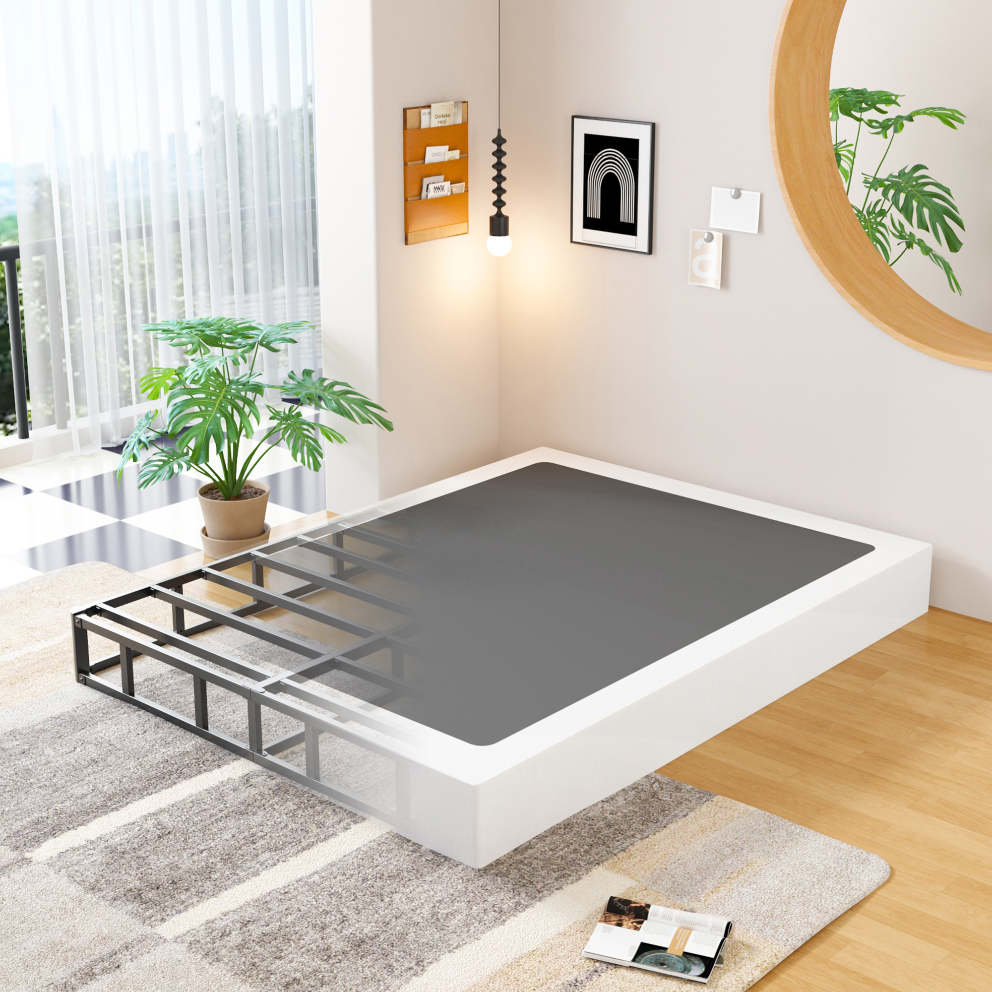 Maenizi 7 inch Box Spring Heavy Duty Metal Mattress Foundation Bed Base with Fabric Cover, Easy Assembly