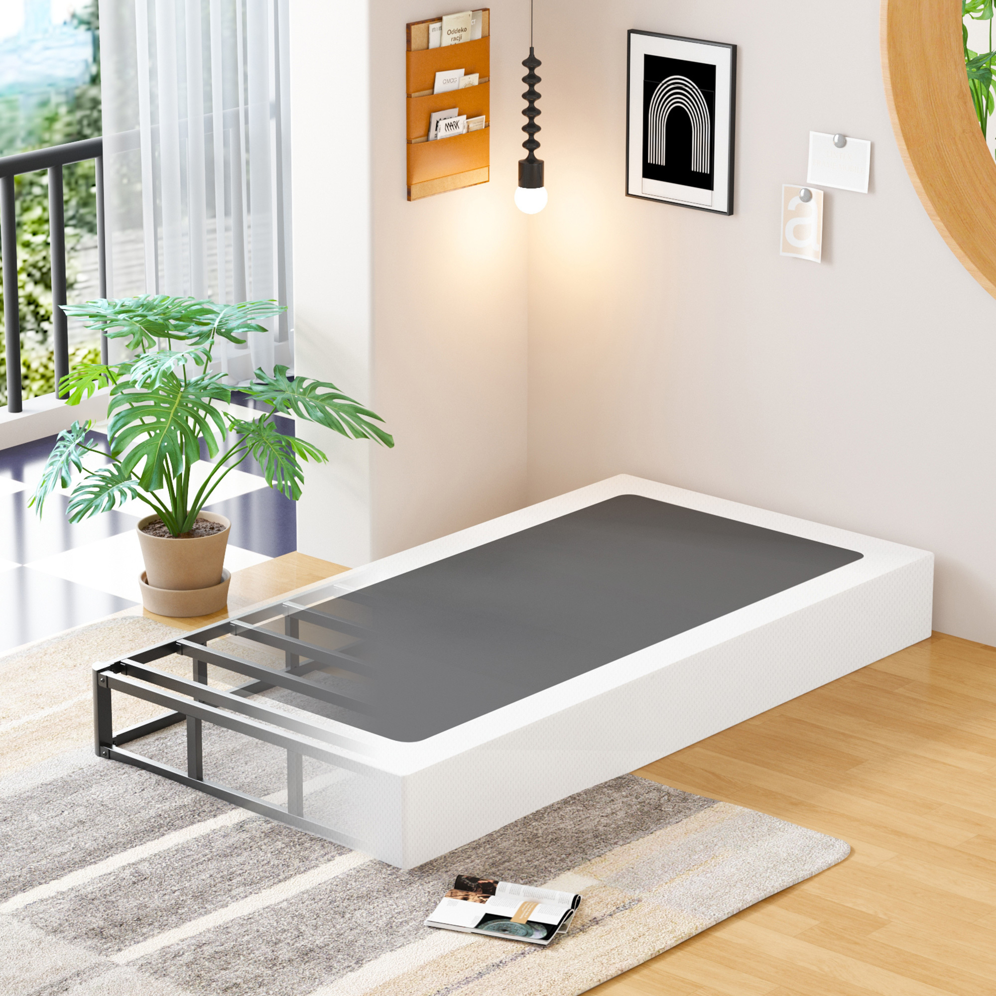 Maenizi 7 inch Box Spring Heavy Duty Metal Mattress Foundation Bed Base with Fabric Cover, Easy Assembly