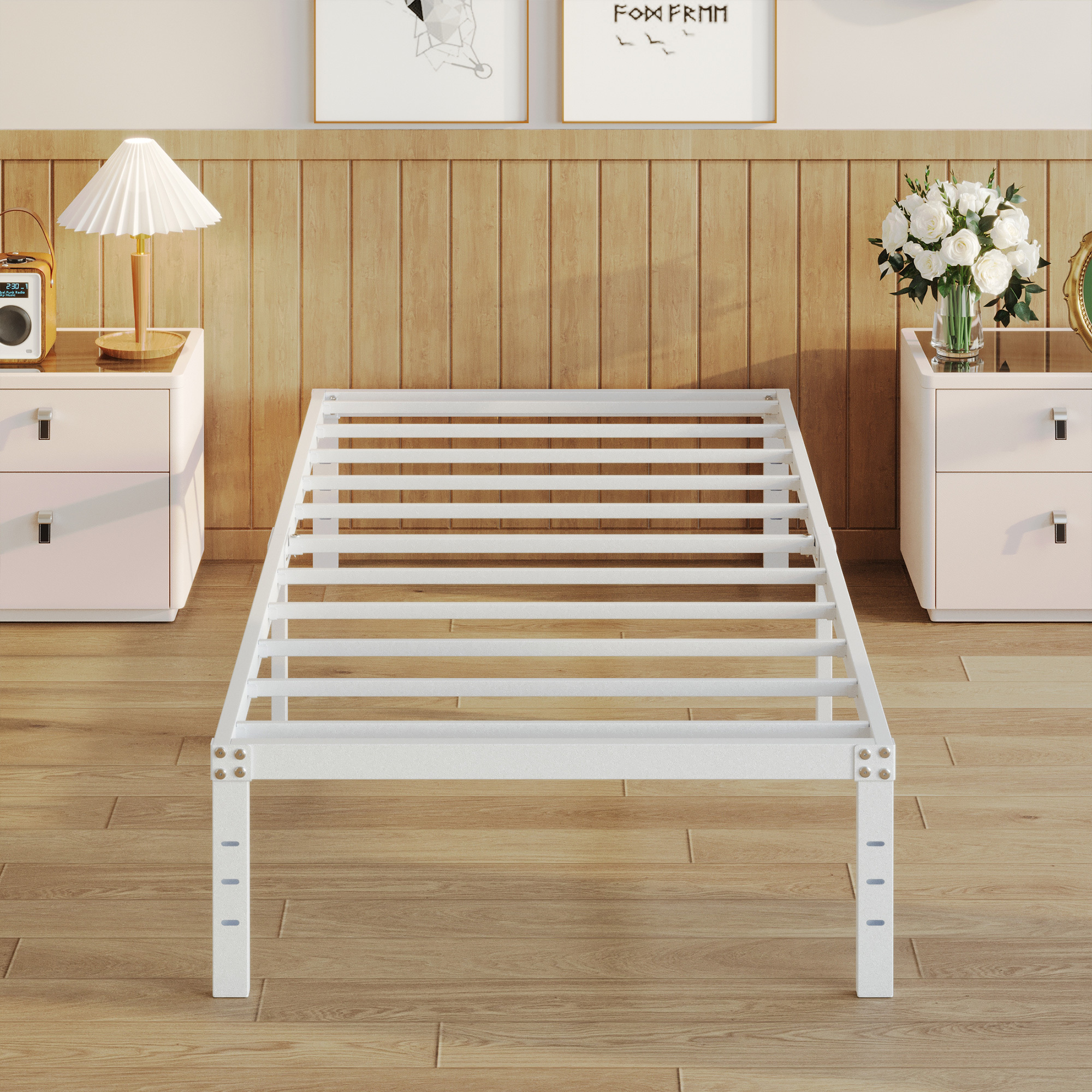 Maenize 12 inch Queen Bed Frame Heavy Duty Metal Platform No Box Spring Needed, Maximum Storage, Easy Assembly, Noise Free, White