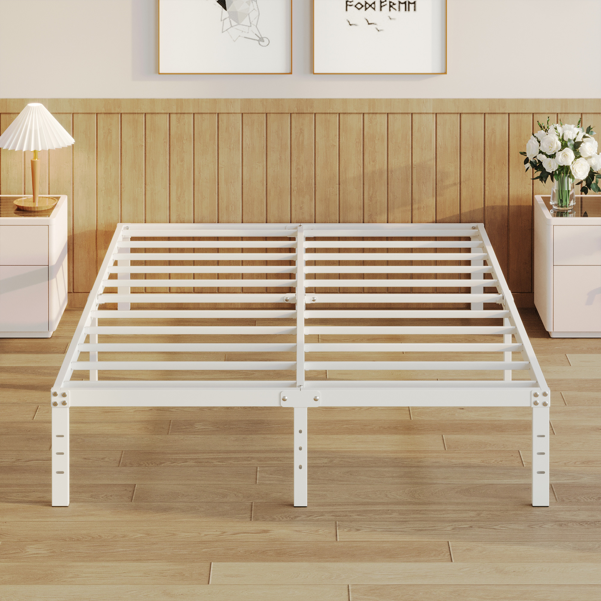 Maenize 12 inch Bed Frame Heavy Duty Metal Platform No Box Spring Needed, Maximum Storage, Easy Assembly, Noise Free, White