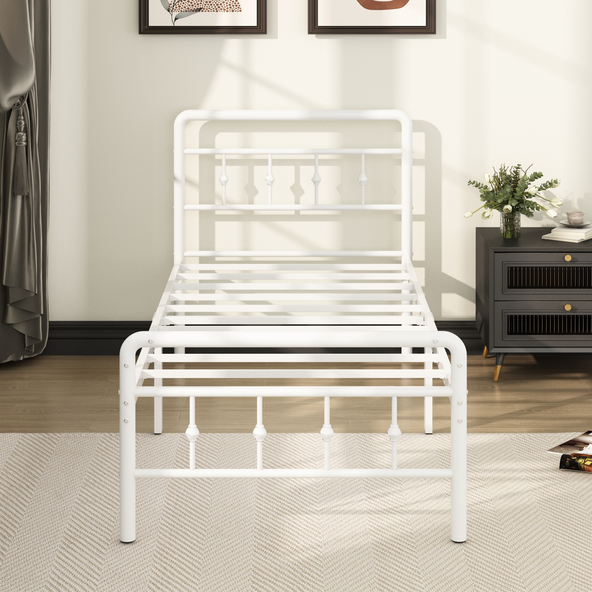 Maenizi 14 inch Bed Frames with Headboard and Footboard, Heavy Duty Metal Platform Bed Frame No Box Spring Needed, Easy Assembly, Under Bed Storage, Noise Free, White