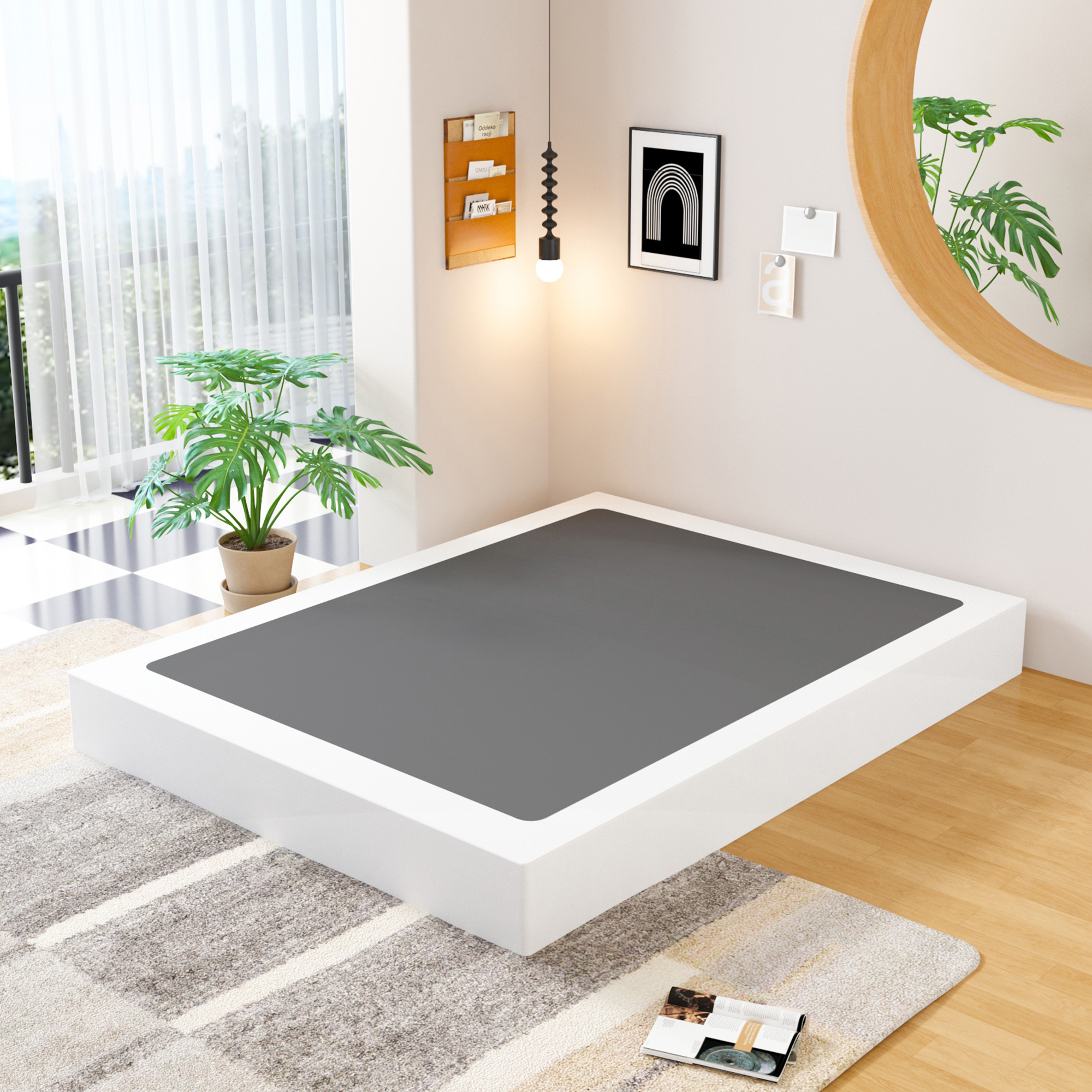 Maenizi 7 inch Box Spring Heavy Duty Metal Mattress Foundation Bed Base with Fabric Cover, Easy Assembly