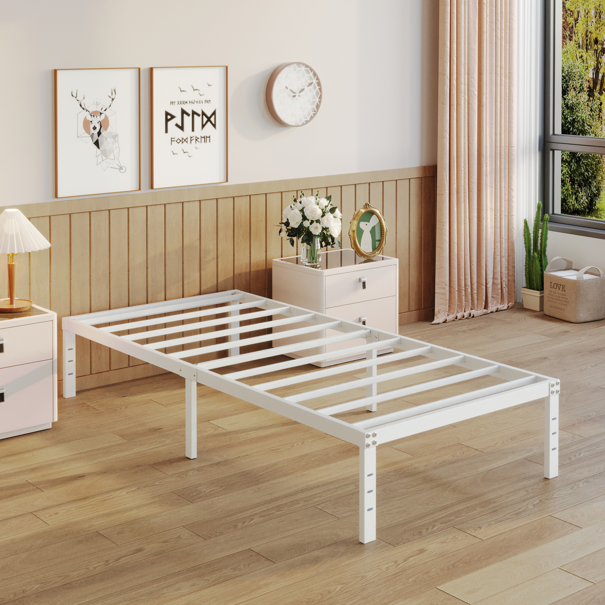 Maenize 12 inch Queen Bed Frame Heavy Duty Metal Platform No Box Spring Needed, Maximum Storage, Easy Assembly, Noise Free, White