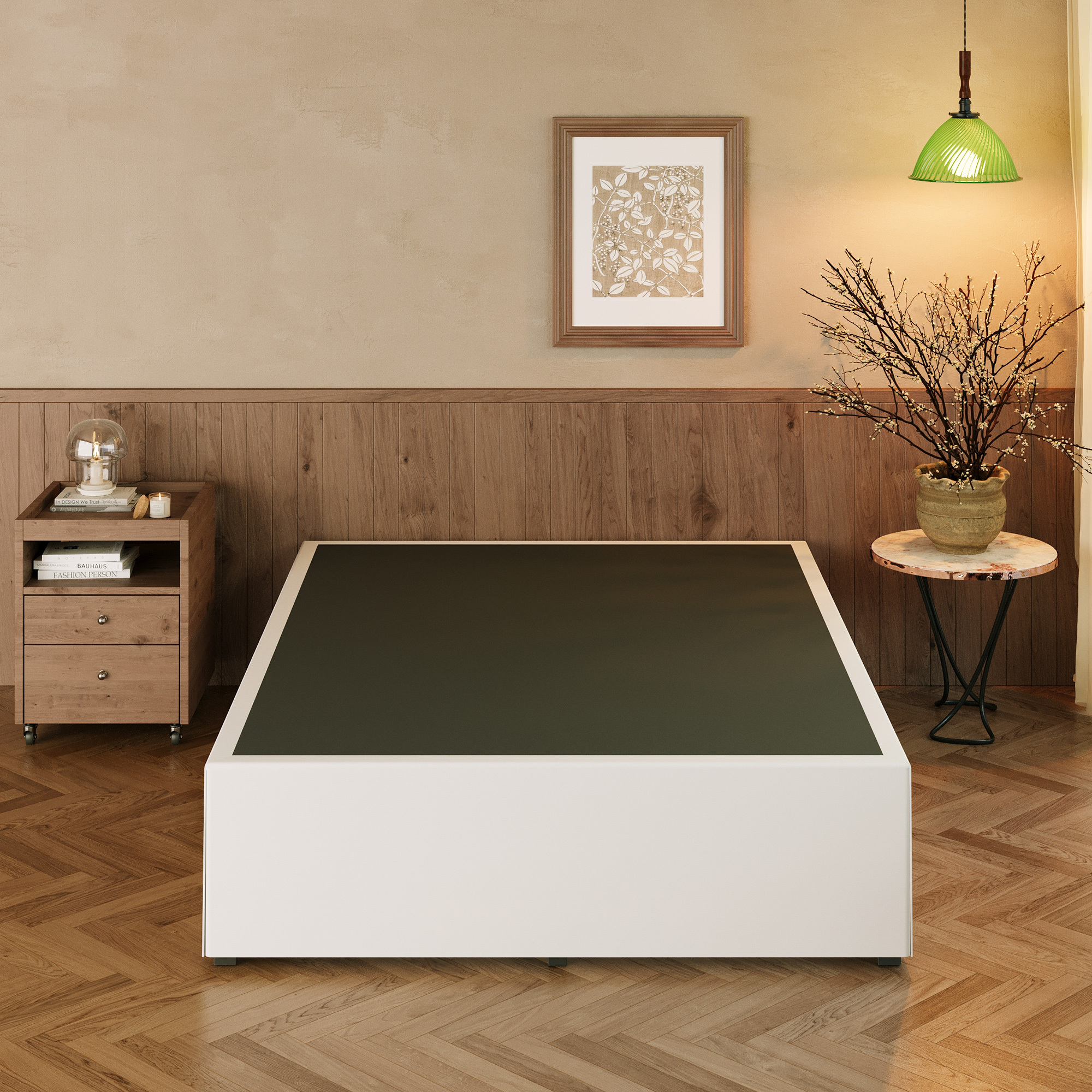 Maenizi 18 Inch Twin Bed Frames with White Skirt Cover, Metal Twin Size Bed Frame with Storage, Heavy Duty, No Box Spring Needed, Easy Assembly, Noise Free, Mattress Foundation