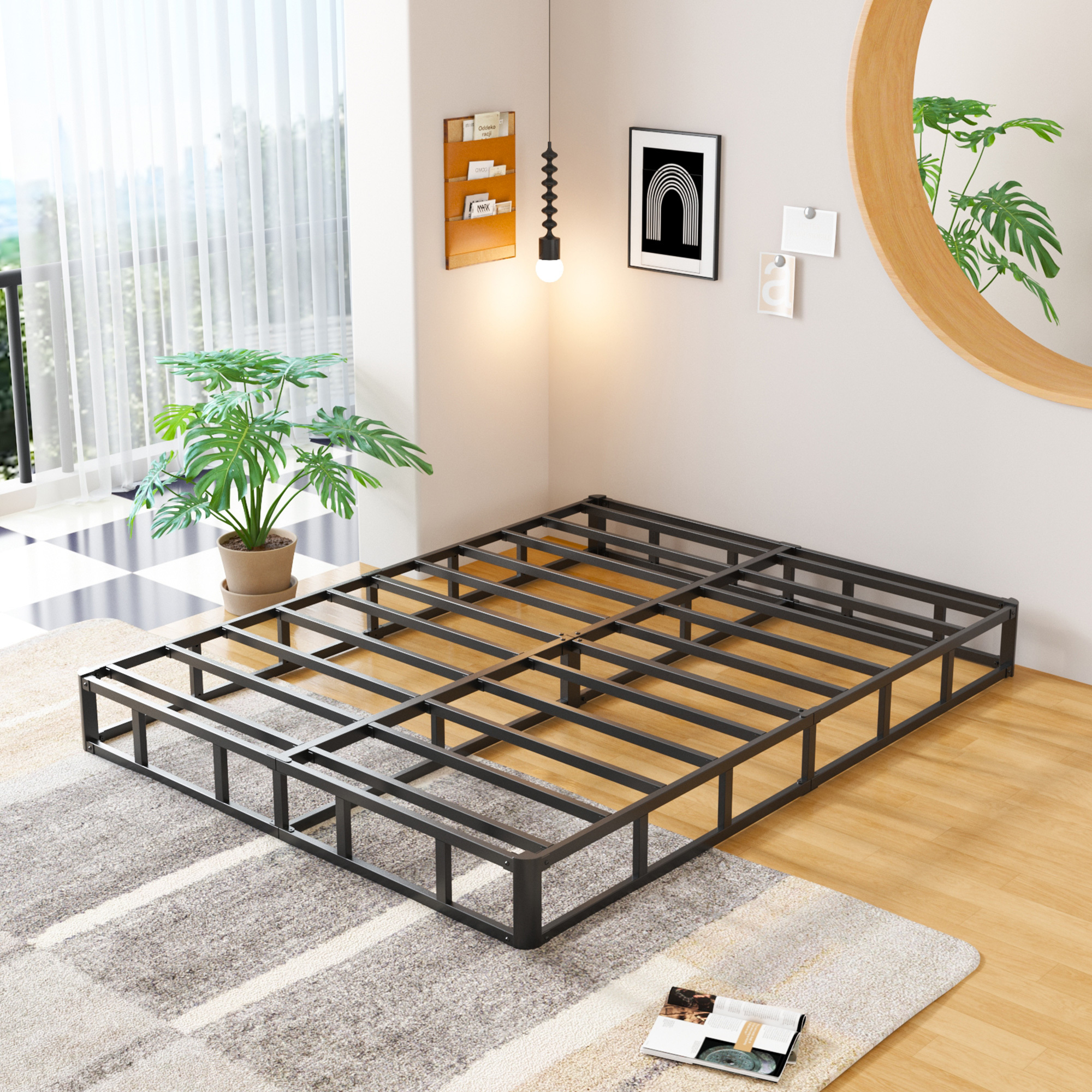 Maenizi 7 inch Box Spring Heavy Duty Metal Mattress Foundation Bed Base with Fabric Cover, Easy Assembly
