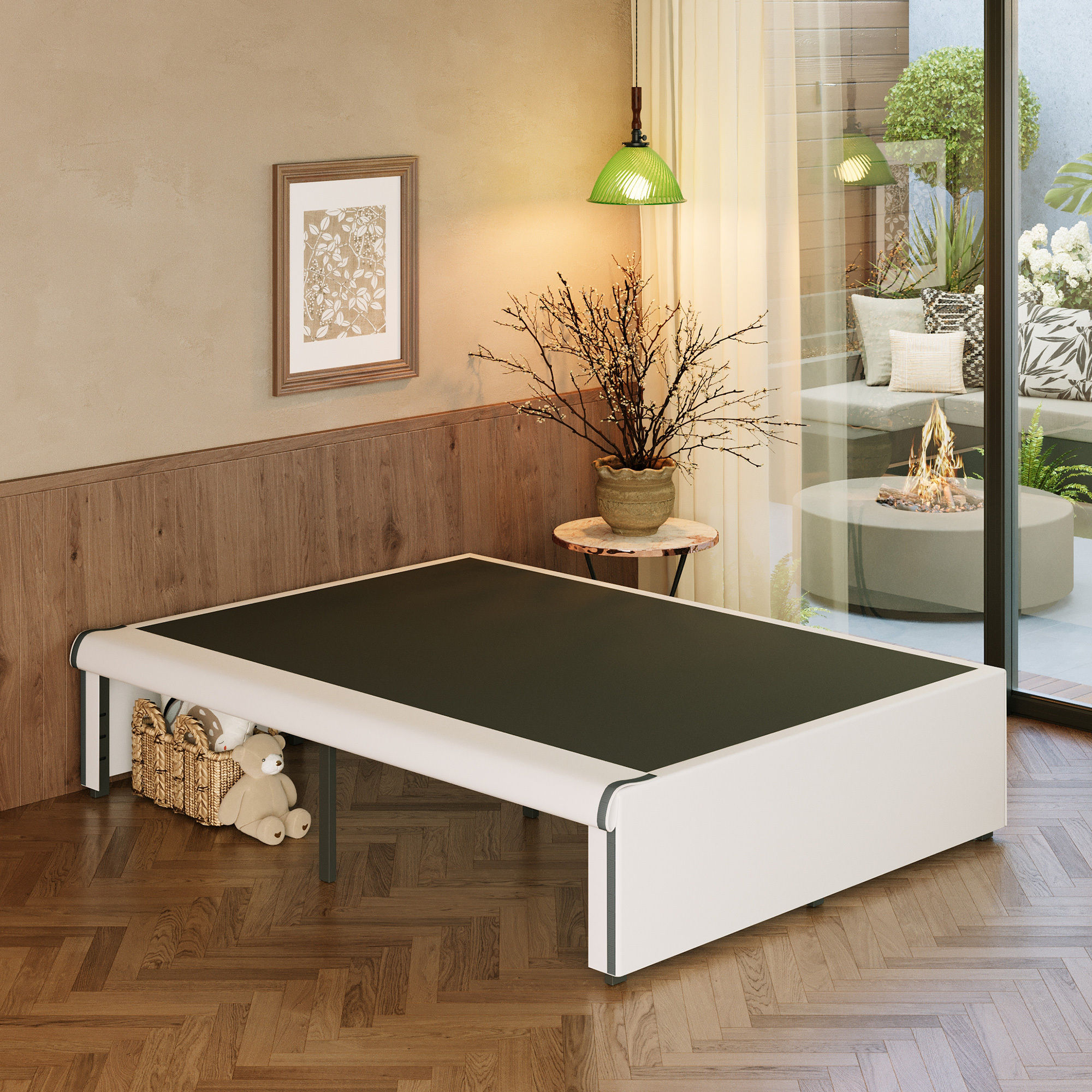 Maenizi 18 Inch Twin Bed Frames with White Skirt Cover, Metal Twin Size Bed Frame with Storage, Heavy Duty, No Box Spring Needed, Easy Assembly, Noise Free, Mattress Foundation