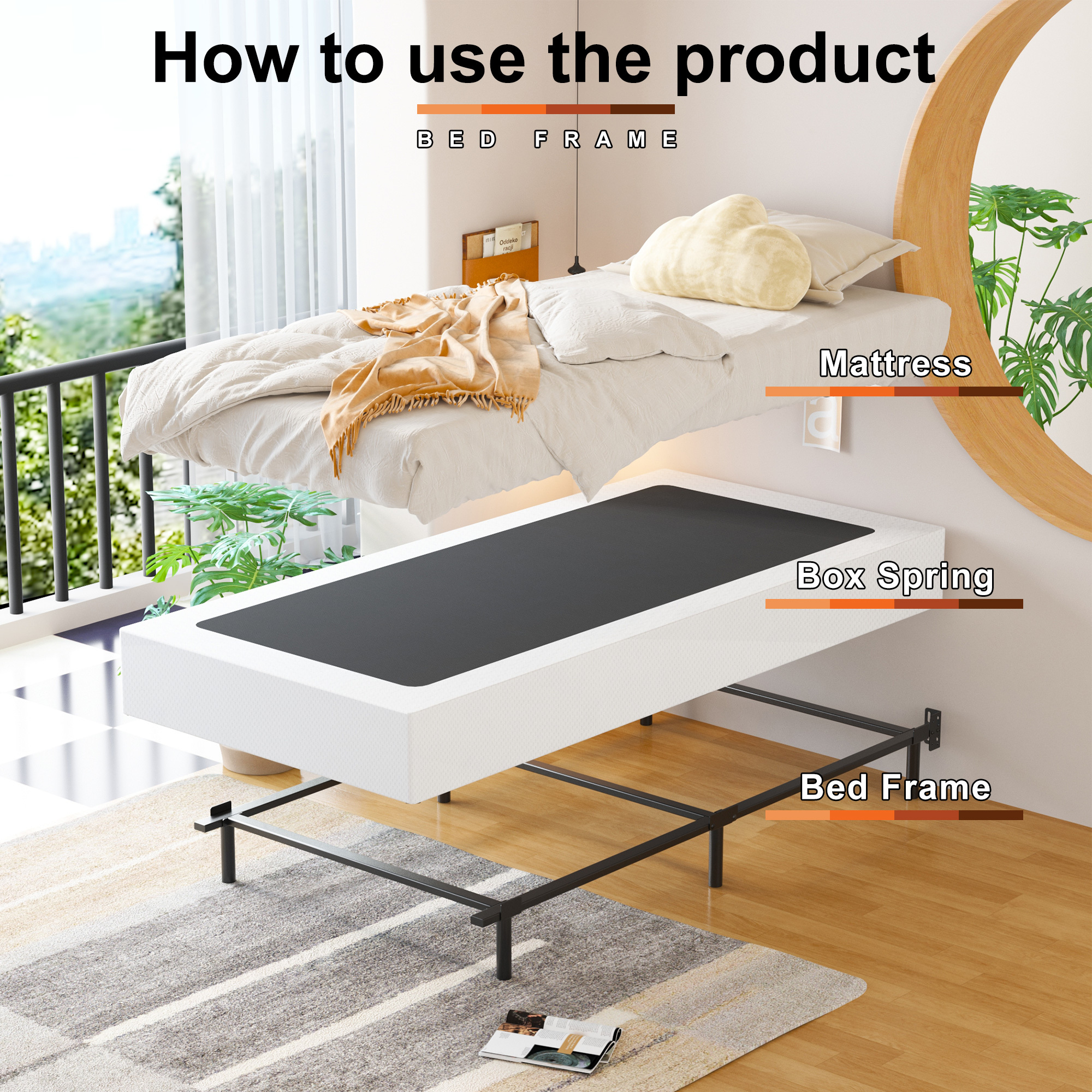 Maenizi 7 inch Box Spring Heavy Duty Metal Mattress Foundation Bed Base with Fabric Cover, Easy Assembly