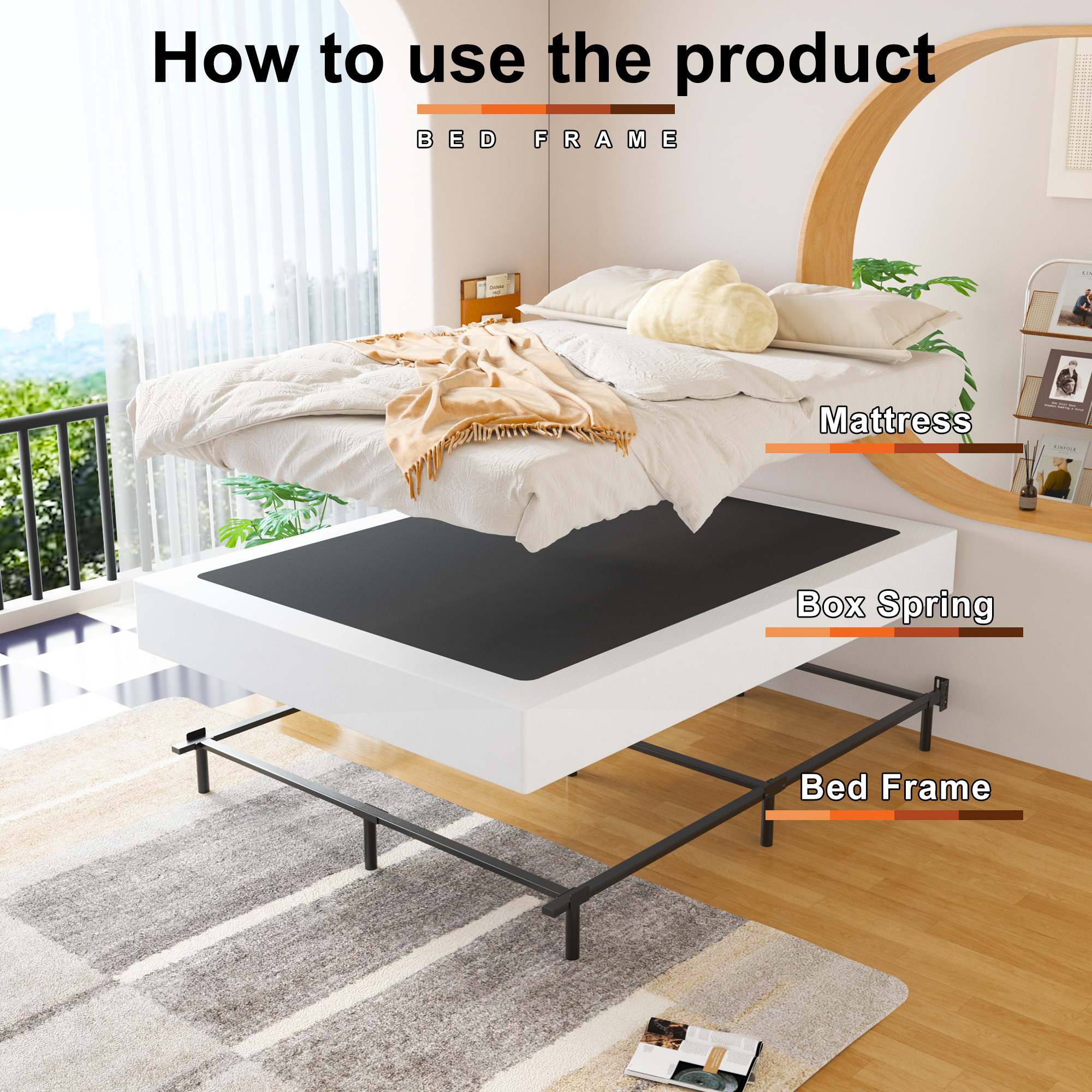 Maenizi 7 inch Box Spring Heavy Duty Metal Mattress Foundation Bed Base with Fabric Cover, Easy Assembly