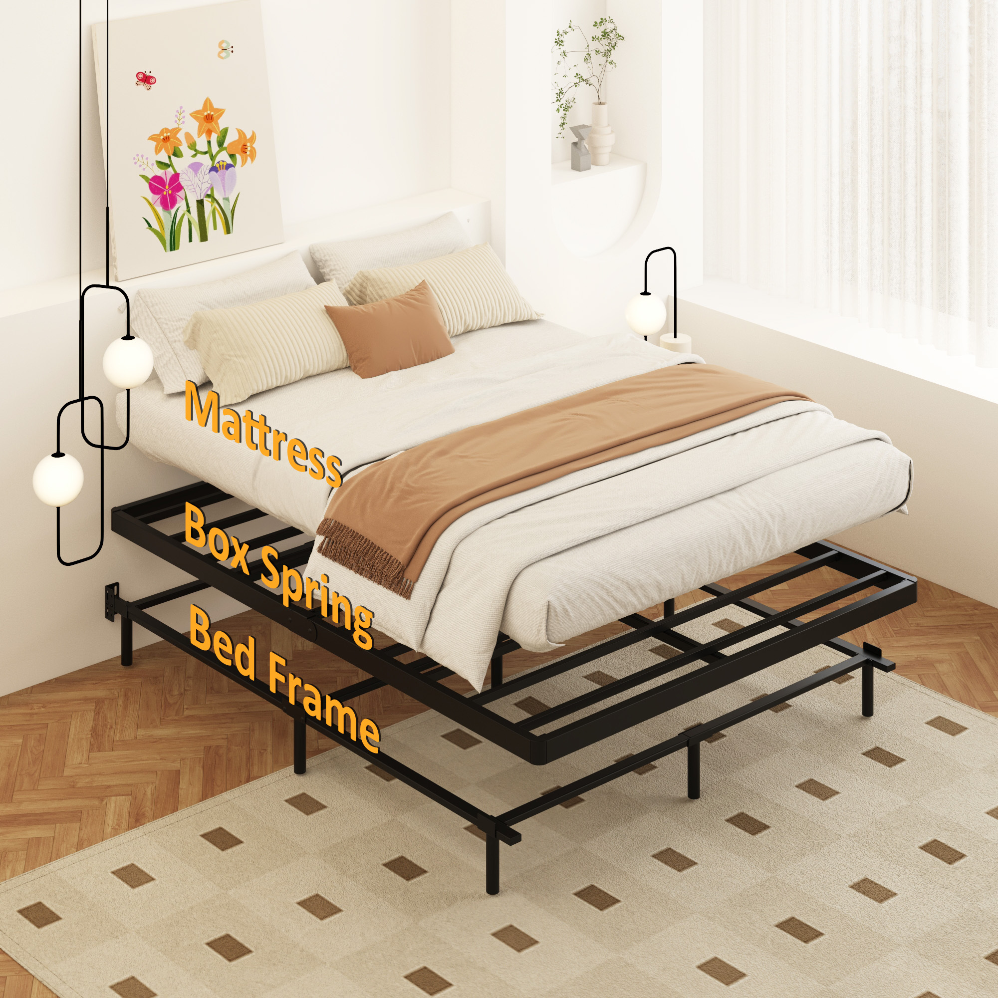 Maenizi Queen Size Box Spring 2 Inch Low Profile Bunkie Board | Heavy Duty Metal Bed Base, Mattress Foundation, Easy Assembly, Noise Free, Black