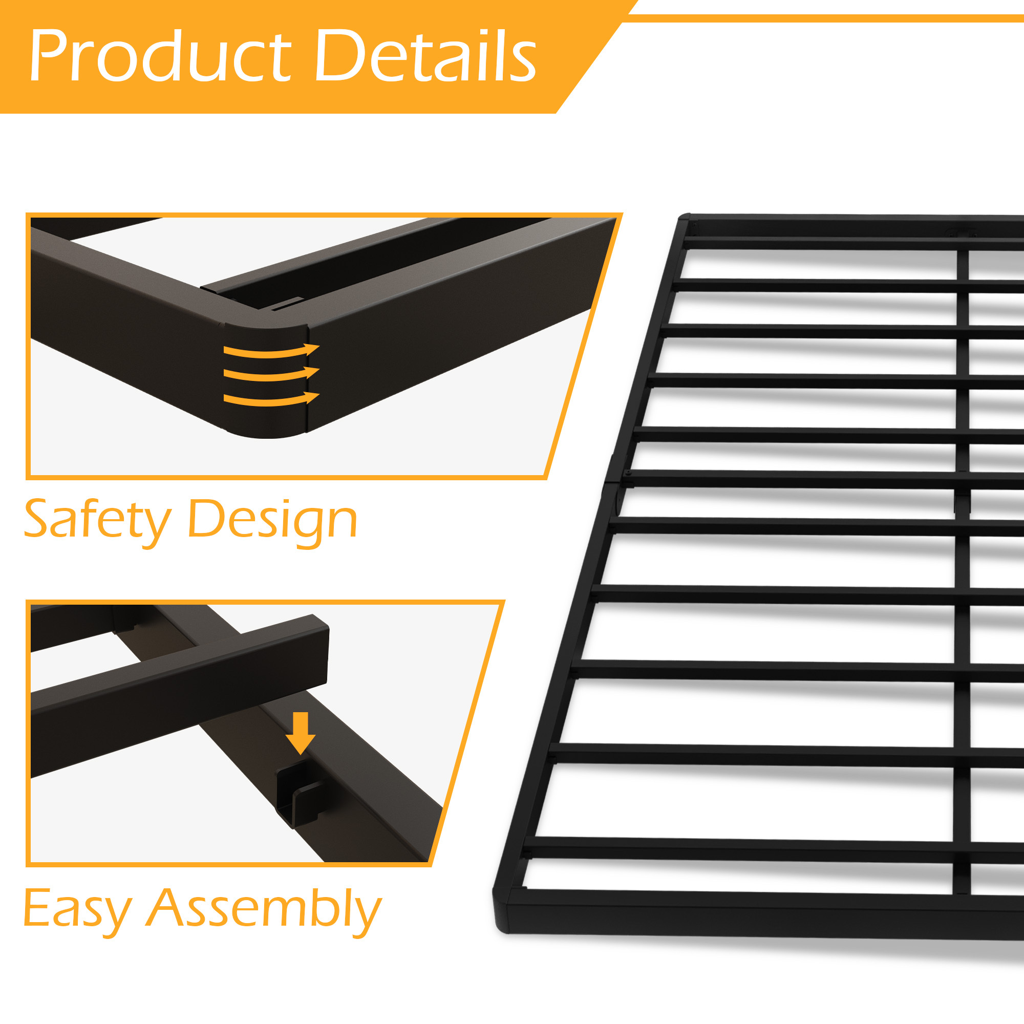 Maenizi Queen Size Box Spring 2 Inch Low Profile Bunkie Board | Heavy Duty Metal Bed Base, Mattress Foundation, Easy Assembly, Noise Free, Black