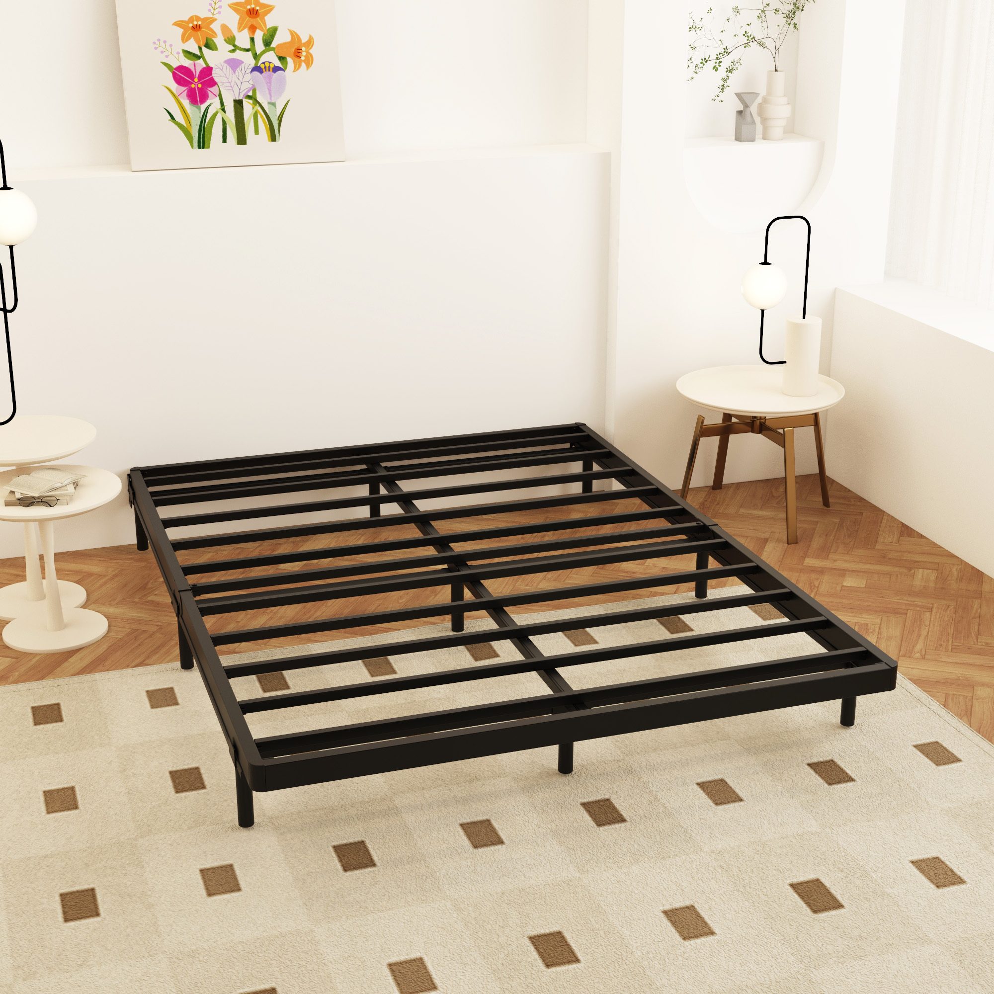 Maenizi Queen Size Box Spring 2 Inch Low Profile Bunkie Board | Heavy Duty Metal Bed Base, Mattress Foundation, Easy Assembly, Noise Free, Black