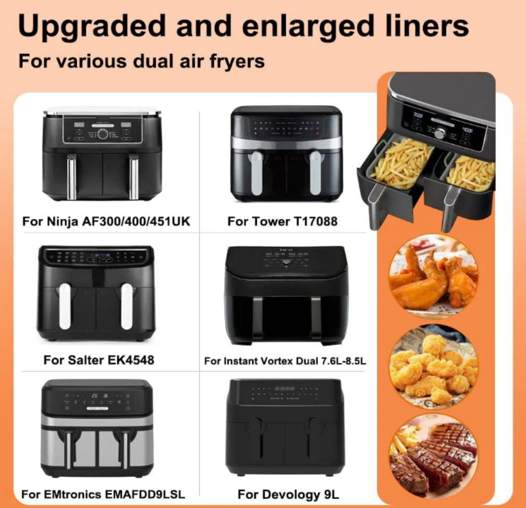 Hot Air Fryer, 2 Chambers, 7.6 L, DZ300EU/AF200EU, Airfryer Accessories for Juskys 9L/Ninja Foodi MAX Dual 9.5L AF400EUCP/DZ400EU/DZ400EUSTGD/Ninja Double Stack XL SL400EUCP,MY SHOP,Hot Air Fryer, 2 Chambers, 7.6 L, DZ300EU/AF200EU, Airfryer Accessories for Juskys 9L/Ninja Foodi MAX Dual 9.5L AF400EUCP/DZ400EU/DZ400EUSTGD/Ninja Double Stack XL SL400EUCP