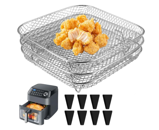 Hot Air Fryer Accessories, Air Fryer Rack, 3-Layer Stackable Stainless Steel Square Air Fryer Racks, Hot Air Fryer Accessories  with 8 Silicone Feet for Most 5.5 to 8 L Hot Air Fryers, Dishwasher Safe,MY SHOP,Hot Air Fryer Accessories, Air Fryer Rack, 3-Layer Stackable Stainless Steel Square Air Fryer Racks, Hot Air Fryer Accessories  with 8 Silicone Feet for Most 5.5 to 8 L Hot Air Fryers, Dishwasher Safe