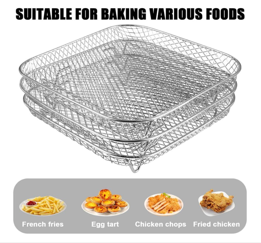 Hot Air Fryer Accessories, Air Fryer Rack, 3-Layer Stackable Stainless Steel Square Air Fryer Racks, Hot Air Fryer Accessories  with 8 Silicone Feet for Most 5.5 to 8 L Hot Air Fryers, Dishwasher Safe,MY SHOP,Hot Air Fryer Accessories, Air Fryer Rack, 3-Layer Stackable Stainless Steel Square Air Fryer Racks, Hot Air Fryer Accessories  with 8 Silicone Feet for Most 5.5 to 8 L Hot Air Fryers, Dishwasher Safe