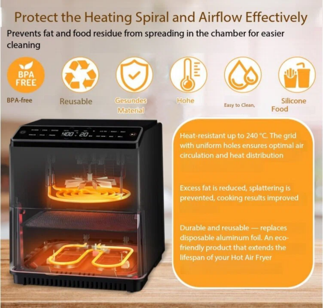 Splash Guard Hot Air Fryer Airfryer Accessories for Cosori TurboBlaze 5.5L 6.0L 6.2L, Philips Airfryer Accessories HD9285/90 XXL 7.2L and HD9270/90 XL 6.2L, 22 x 21 x 0.5 cm,MY SHOP,Splash Guard Hot Air Fryer Airfryer Accessories for Cosori TurboBlaze 5.5L 6.0L 6.2L, Philips Airfryer Accessories HD9285/90 XXL 7.2L and HD9270/90 XL 6.2L, 22 x 21 x 0.5 cm
