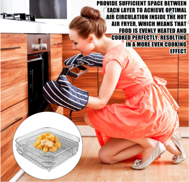 Hot Air Fryer Accessories, Air Fryer Rack, 3-Layer Stackable Stainless Steel Square Air Fryer Racks, Hot Air Fryer Accessories  with 8 Silicone Feet for Most 5.5 to 8 L Hot Air Fryers, Dishwasher Safe,MY SHOP,Hot Air Fryer Accessories, Air Fryer Rack, 3-Layer Stackable Stainless Steel Square Air Fryer Racks, Hot Air Fryer Accessories  with 8 Silicone Feet for Most 5.5 to 8 L Hot Air Fryers, Dishwasher Safe