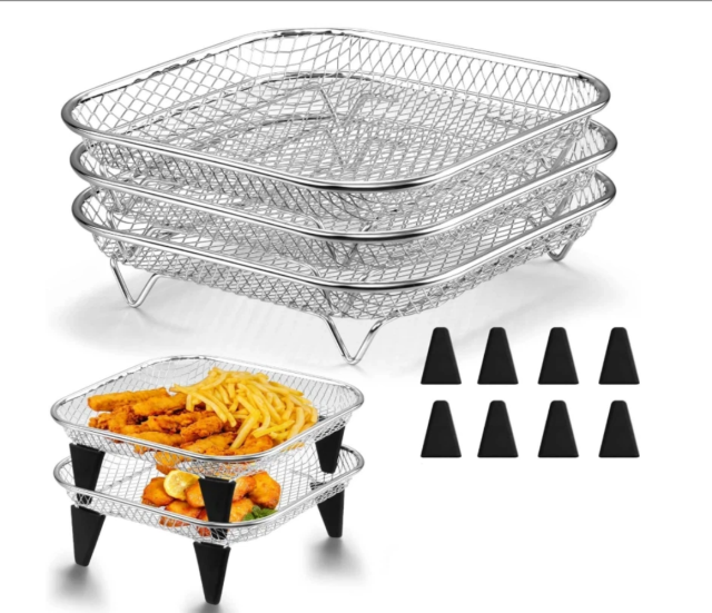 Hot Air Fryer Accessories, Air Fryer Rack, 3-Layer Stackable Stainless Steel Square Air Fryer Racks, Hot Air Fryer Accessories  with 8 Silicone Feet for Most 5.5 to 8 L Hot Air Fryers, Dishwasher Safe,MY SHOP,Hot Air Fryer Accessories, Air Fryer Rack, 3-Layer Stackable Stainless Steel Square Air Fryer Racks, Hot Air Fryer Accessories  with 8 Silicone Feet for Most 5.5 to 8 L Hot Air Fryers, Dishwasher Safe