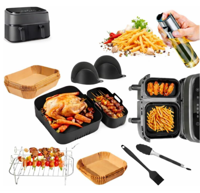 Air Fryer Accessory Sets Compatible with Tefal EY9018 - Heat-Resistant Silicone & Stainless Steel Accessories for Baking, Grilling & Roasting,MY SHOP,Air Fryer Accessory Sets Compatible with Tefal EY9018 - Heat-Resistant Silicone & Stainless Steel Accessories for Baking, Grilling & Roasting