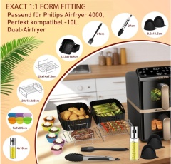 15-Piece Accessories for Philips Airfryer 4000 Series Stacked Dual Basket 10L, Hot Air Fryer Accessories for Philips NA460/00 & NA462/70, Includes Silicone Mould, Stainless Steel Cooking Grate & Baking Set,MY SHOP,Air Fryer Accessories Sets,‎ BPA-free, stainless steel, PSA-free, ‎siliconeCompatible with Tefal EY9018 - Heat-Resistant Silicone & Stainless Steel Accessories for Baking, Grilling & Roasting