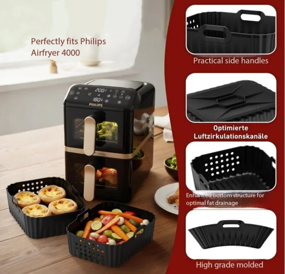15-Piece Accessories for Philips Airfryer 4000 Series Stacked Dual Basket 10L, Hot Air Fryer Accessories for Philips NA460/00 & NA462/70, Includes Silicone Mould, Stainless Steel Cooking Grate & Baking Set,MY SHOP,Air Fryer Accessories Sets,‎ BPA-free, stainless steel, PSA-free, ‎siliconeCompatible with Tefal EY9018 - Heat-Resistant Silicone & Stainless Steel Accessories for Baking, Grilling & Roasting