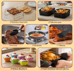 15-Piece Accessories for Philips Airfryer 4000 Series Stacked Dual Basket 10L, Hot Air Fryer Accessories for Philips NA460/00 & NA462/70, Includes Silicone Mould, Stainless Steel Cooking Grate & Baking Set,MY SHOP,Air Fryer Accessories Sets,‎ BPA-free, stainless steel, PSA-free, ‎siliconeCompatible with Tefal EY9018 - Heat-Resistant Silicone & Stainless Steel Accessories for Baking, Grilling & Roasting