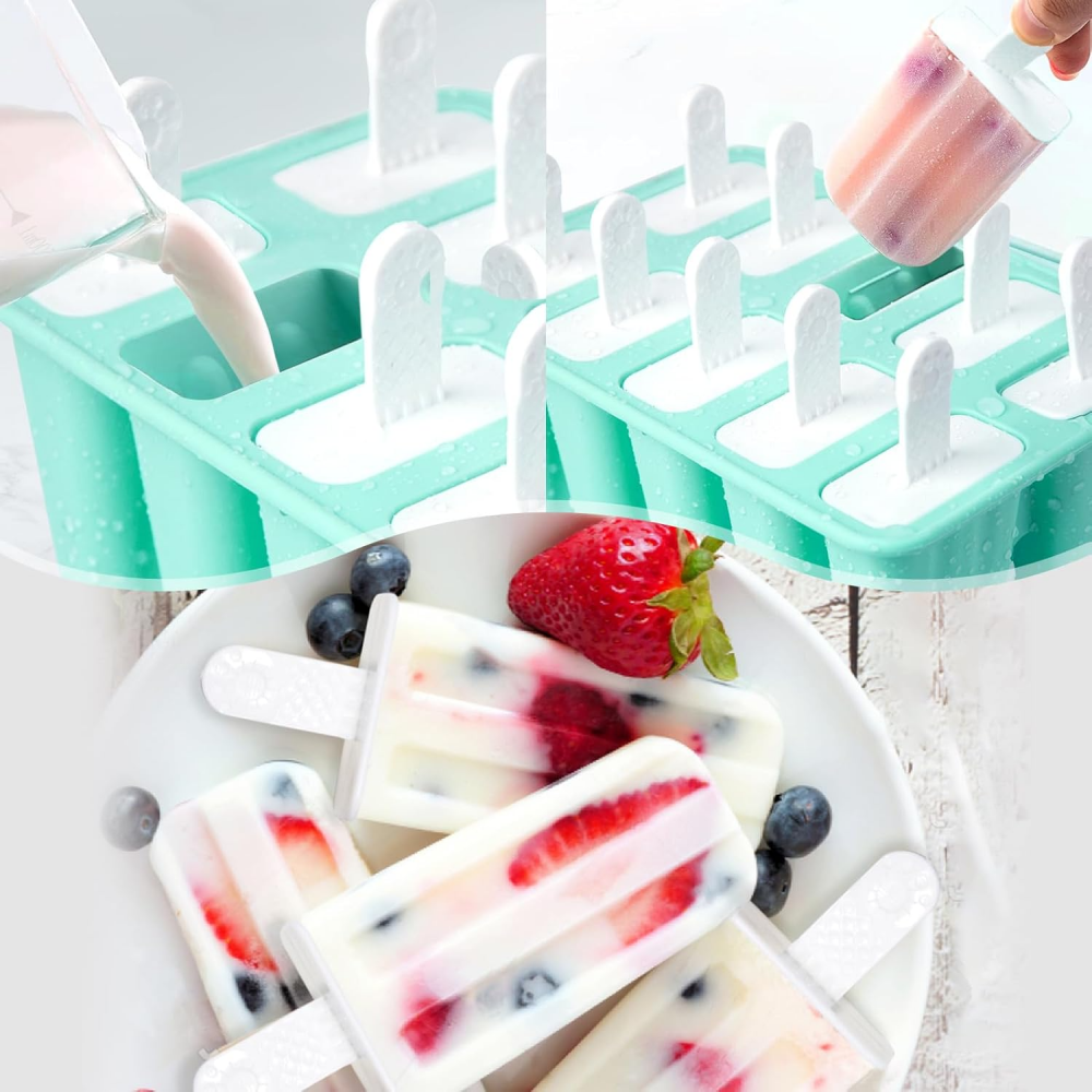 Ice Cream Tools, Silicone Ice Lolly Moulds, 10 Cavities Ice Lolly Moulds, Non-Stick DIY Fun Ice Mould, Ice Lolly Moulds with Reusable Ice Cream Holder, Water Ice Lolly for Children and Adults, BPA-Free,MY SHOP,Ice Cream Tools, Silicone Ice Lolly Moulds, 10 Cavities Ice Lolly Moulds, Non-Stick DIY Fun Ice Mould, Ice Lolly Moulds with Reusable Ice Cream Holder, Water Ice Lolly for Children and Adults, BPA-Free
