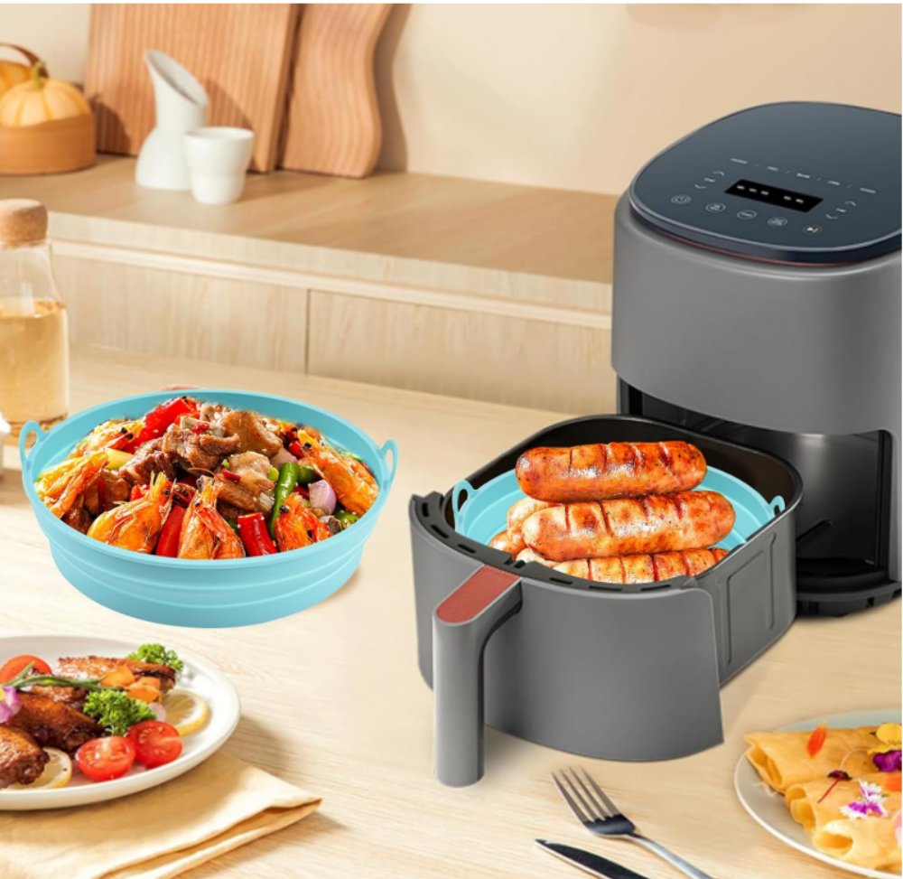 Foldable Silicone Mould for Hot Air Fryer, Reusable Airfryer Accessories, Air Fryer Silicone Round Insert for Hot Air Fryer Microwave Oven for Baking Pizza Bread and Barbecue Dishwasher Safe,MY SHOP,Foldable Silicone Mould for Hot Air Fryer, Reusable Airfryer Accessories, Air Fryer Silicone Round Insert for Hot Air Fryer Microwave Oven for Baking Pizza Bread and Barbecue Dishwasher Safe