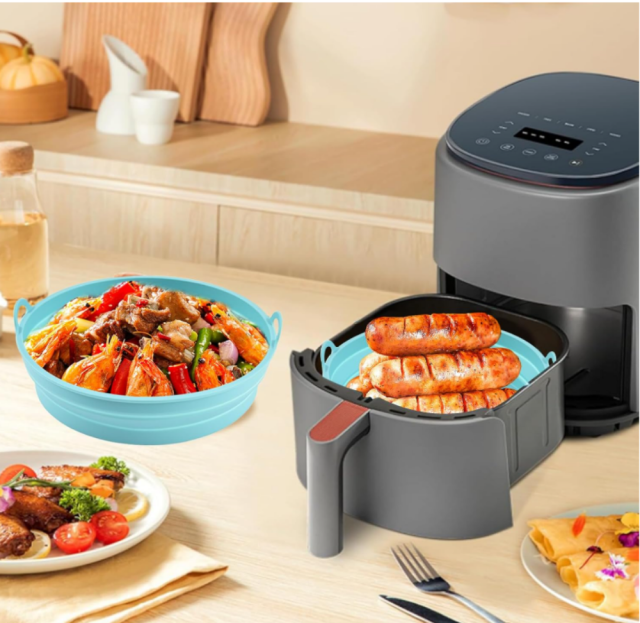 Foldable Silicone Mould for Hot Air Fryer, Reusable Airfryer Accessories, Air Fryer Silicone Round Insert for Hot Air Fryer Microwave Oven for Baking Pizza Bread and Barbecue Dishwasher Safe,MY SHOP,Foldable Silicone Mould for Hot Air Fryer, Reusable Airfryer Accessories, Air Fryer Silicone Round Insert for Hot Air Fryer Microwave Oven for Baking Pizza Bread and Barbecue Dishwasher Safe